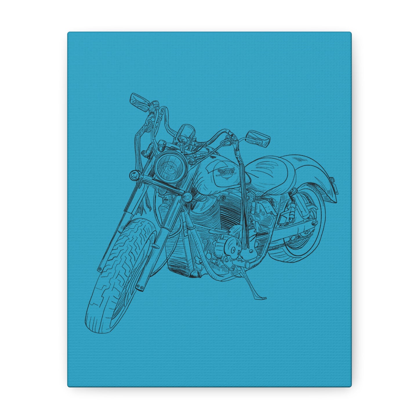 Ride Me Harley Motorcycle Sketch Canvas Print - Black Ink on Turquoise Background