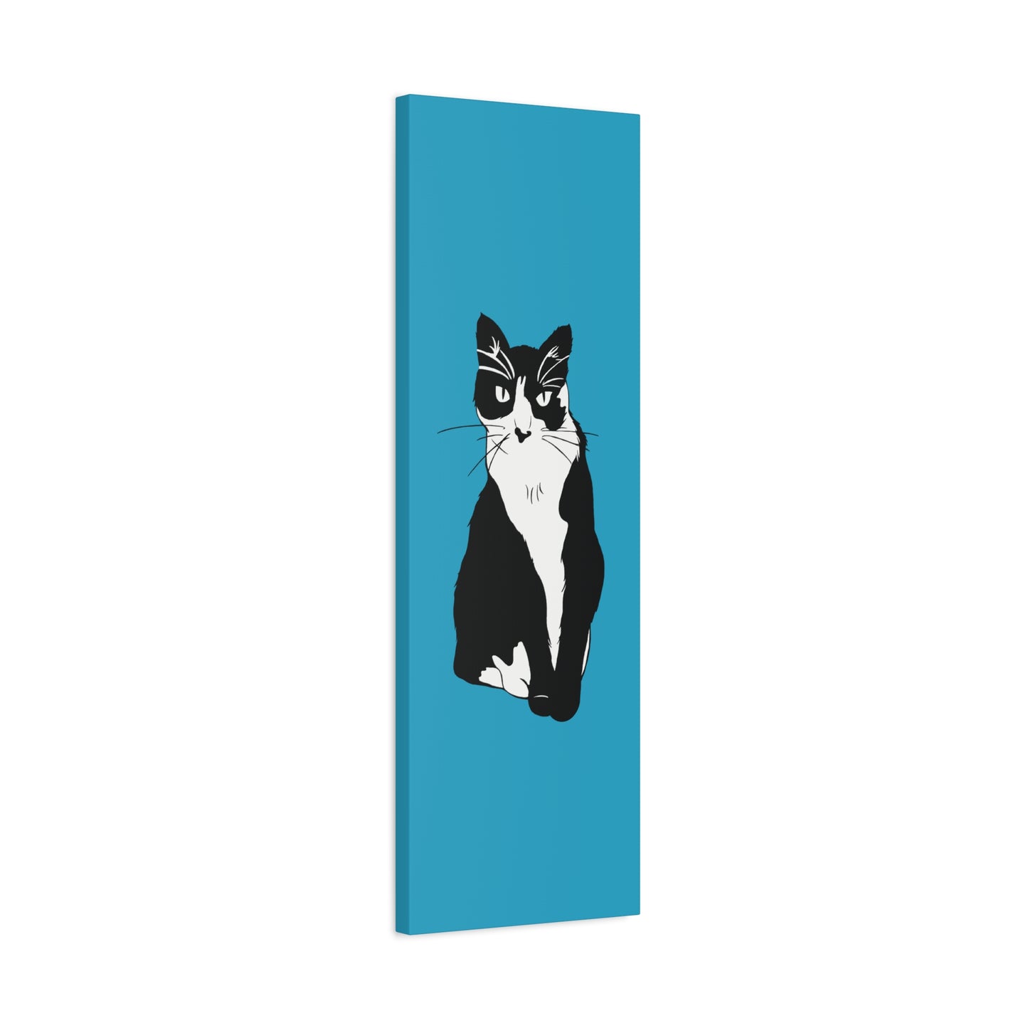 Cat Canvas on Turquoise (B&W Style Cat) - Cat Drawing Art