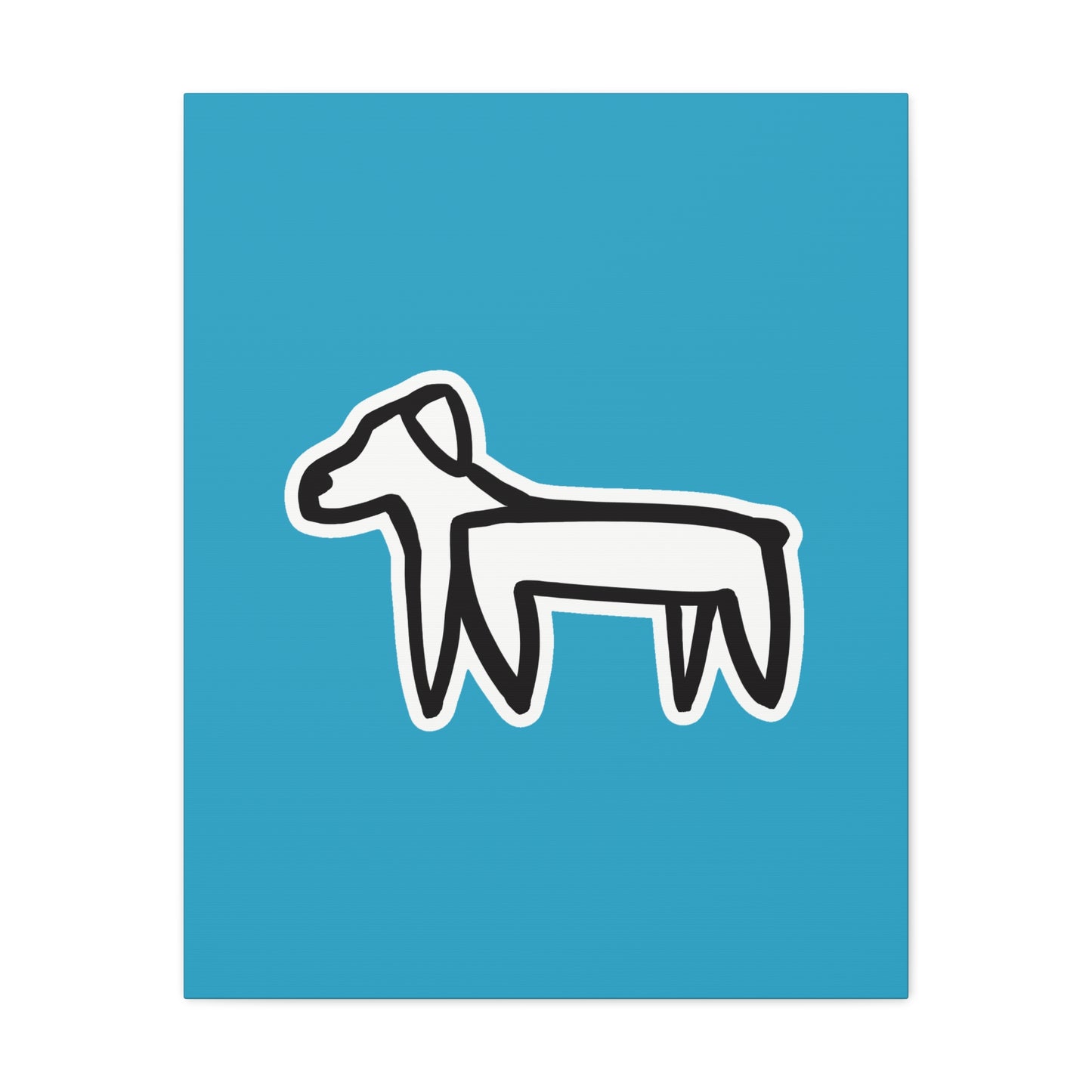Dog Canvas Print on Turquoise (Sticker Style Black Dog) - Dog Drawing Wall Art