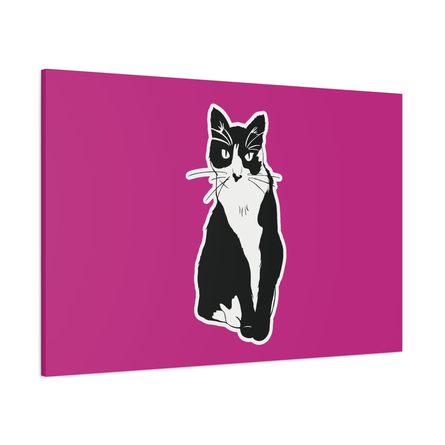 Cat Canvas on Pink (Sticker Style Cat) - Cat Drawing Art