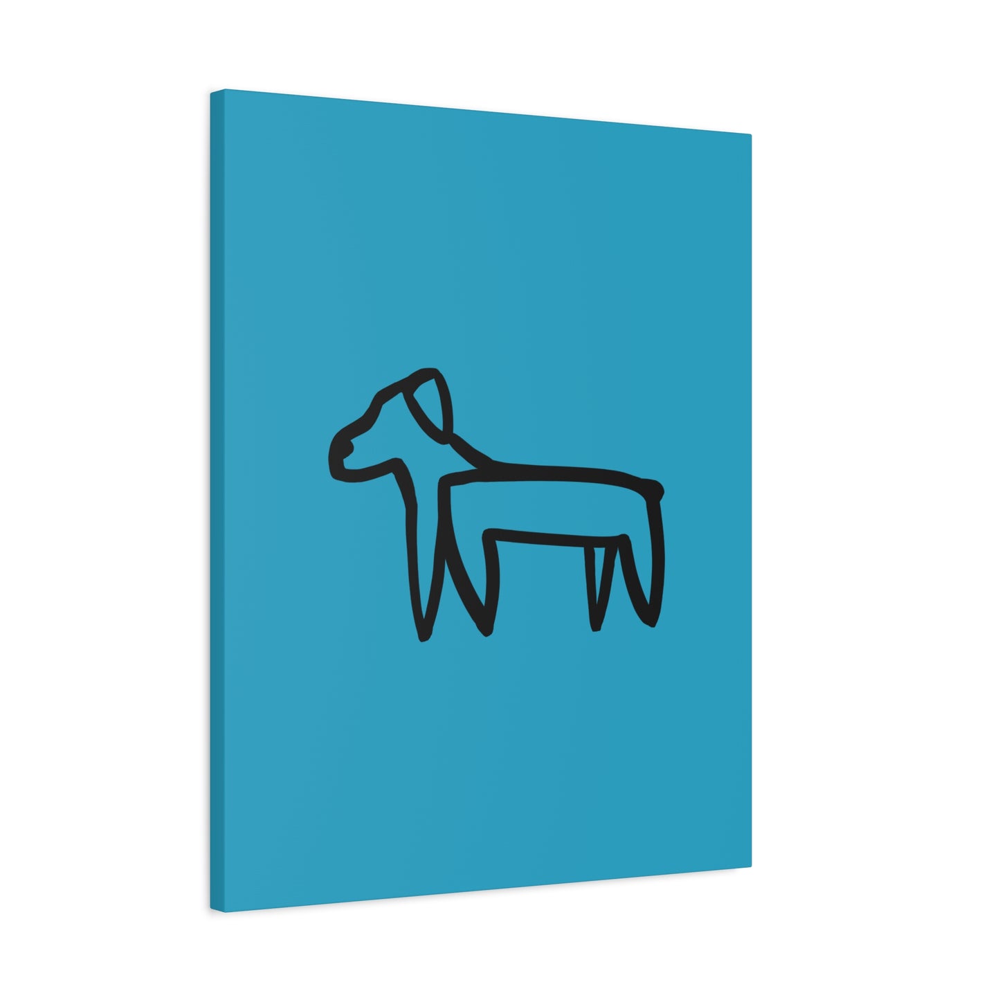 Dog Canvas Print on Turquoise (Transparent Style Black Dog) - Dog Drawing Canvas
