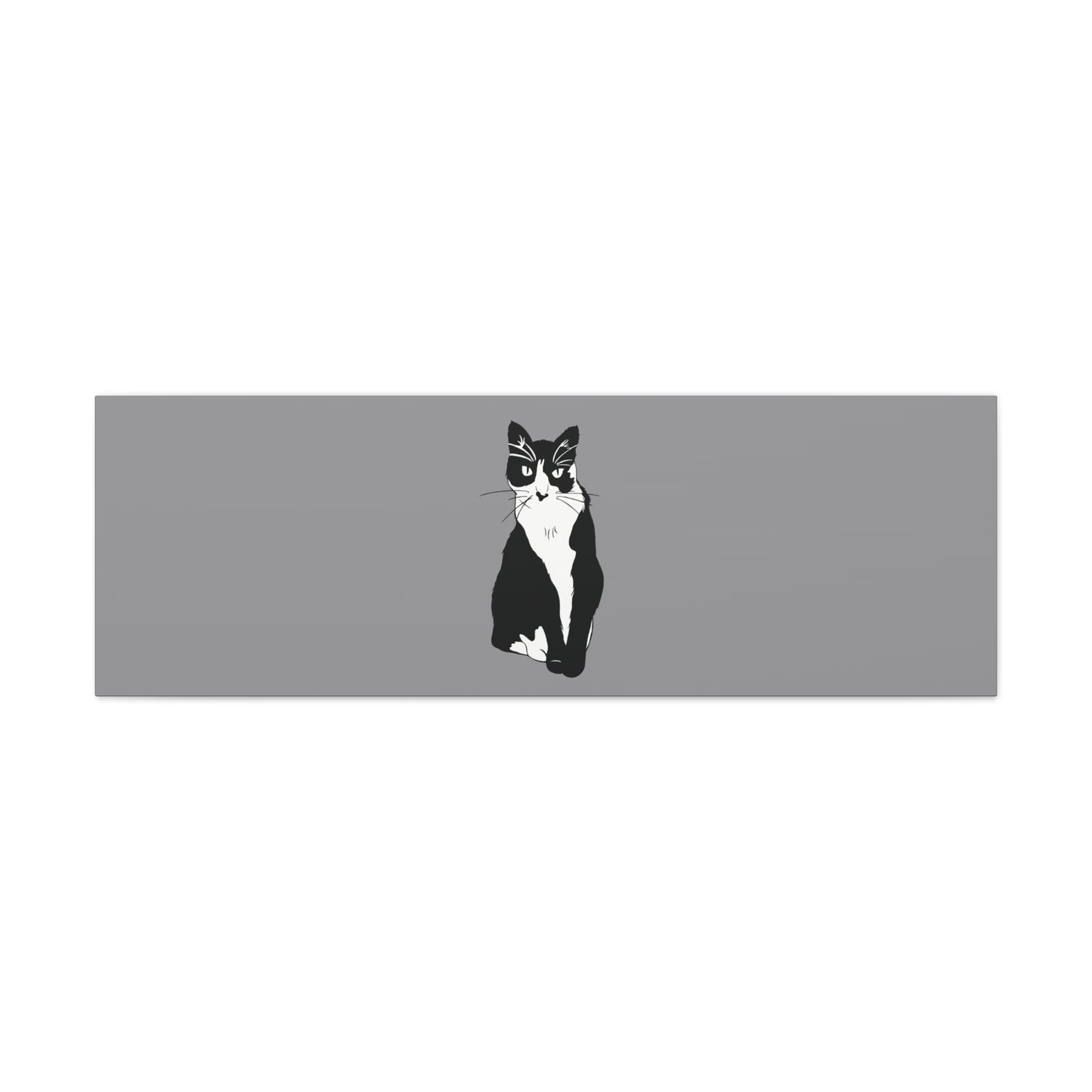 Cat Canvas on Grey (B&W Style Cat) - Cat Drawing Art
