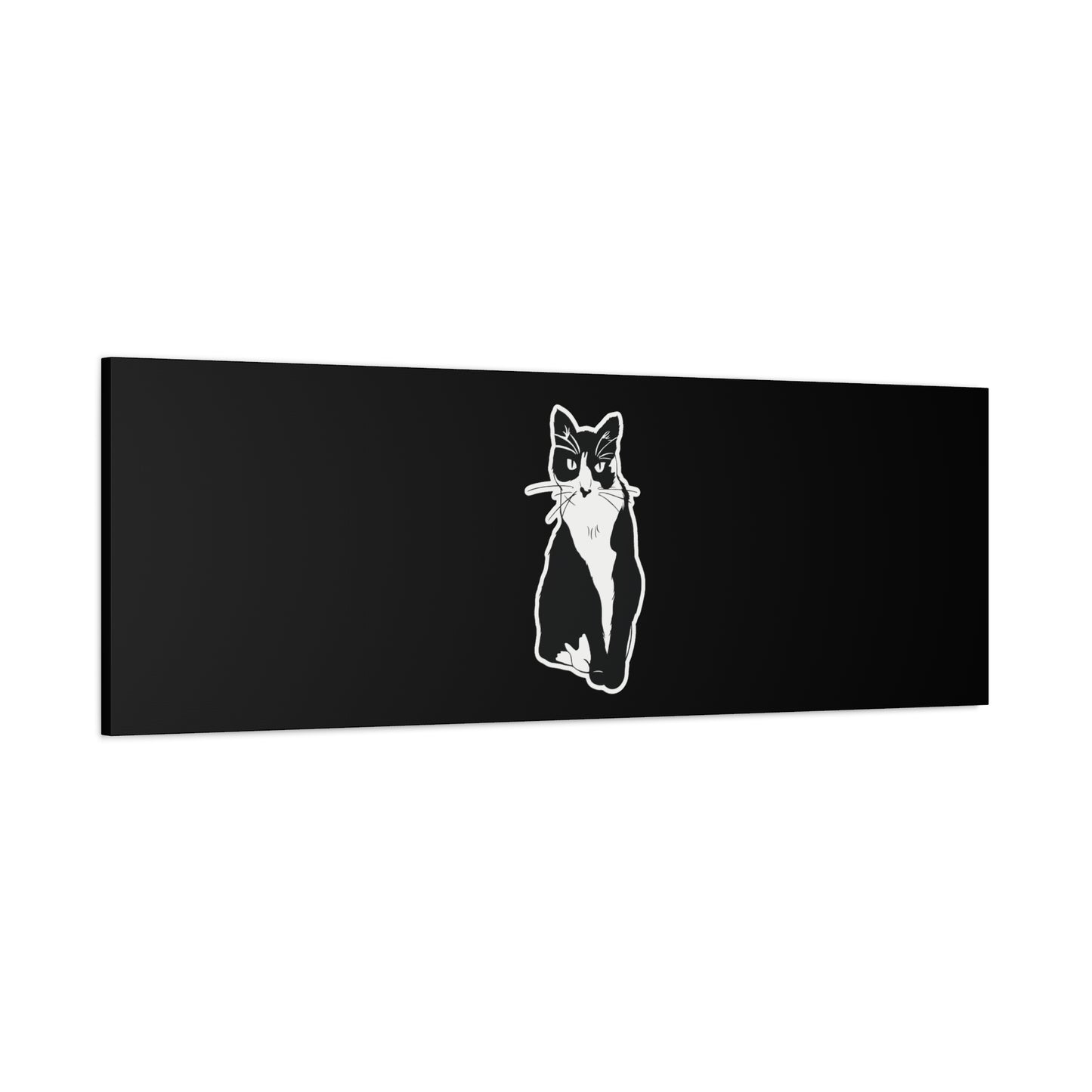 Cat Canvas Print on Black (Sticker Style Cat) - Cat Drawing Art