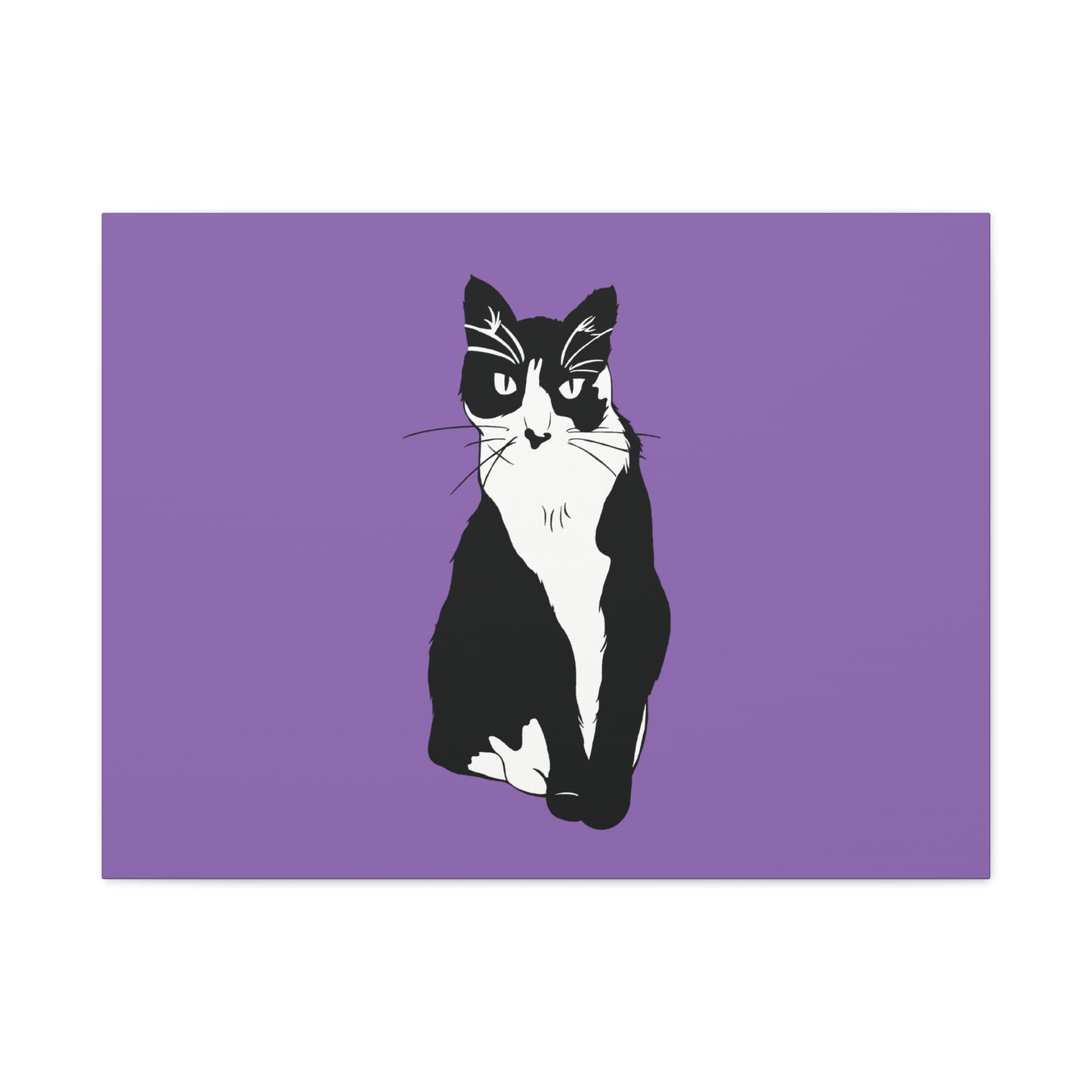 Cat Canvas on Light Purple (B&W Style Cat) - Cat Drawing Art