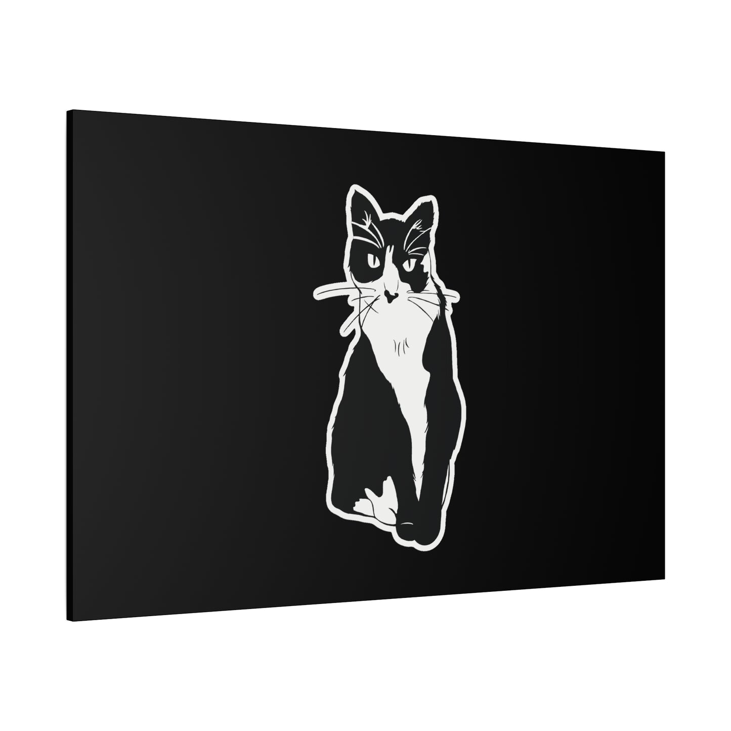 Cat Canvas Print on Black (Sticker Style Cat) - Cat Drawing Art