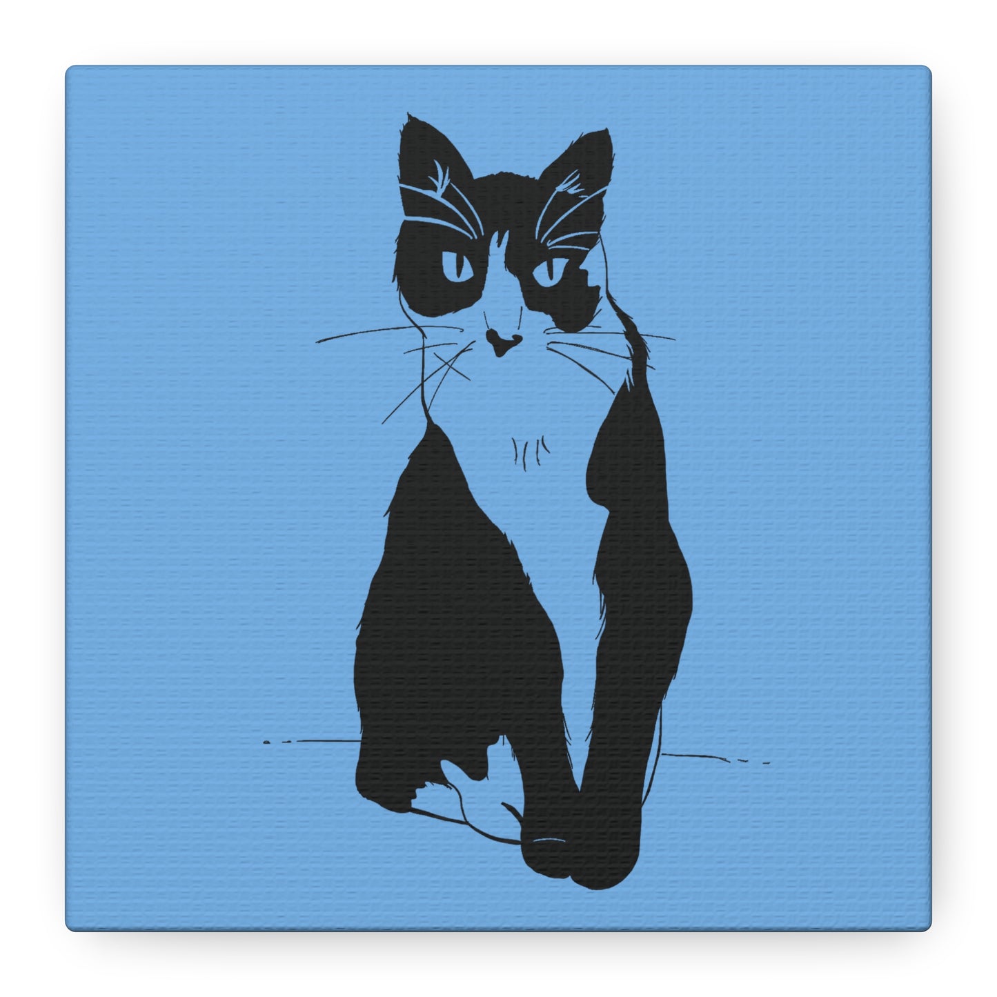 Cat Canvas Print on Light Blue (Transparent Style Cat) - Cat Drawing Art