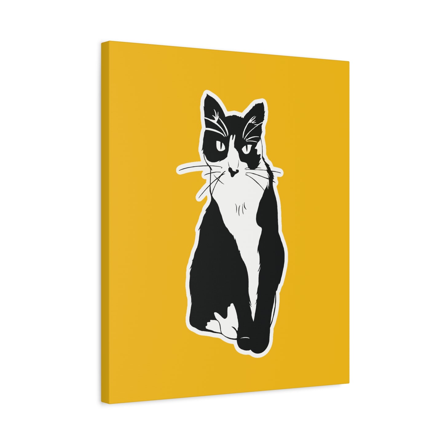 Cat Canvas Print on Yellow (Sticker Style Cat) - Cat Drawing Art