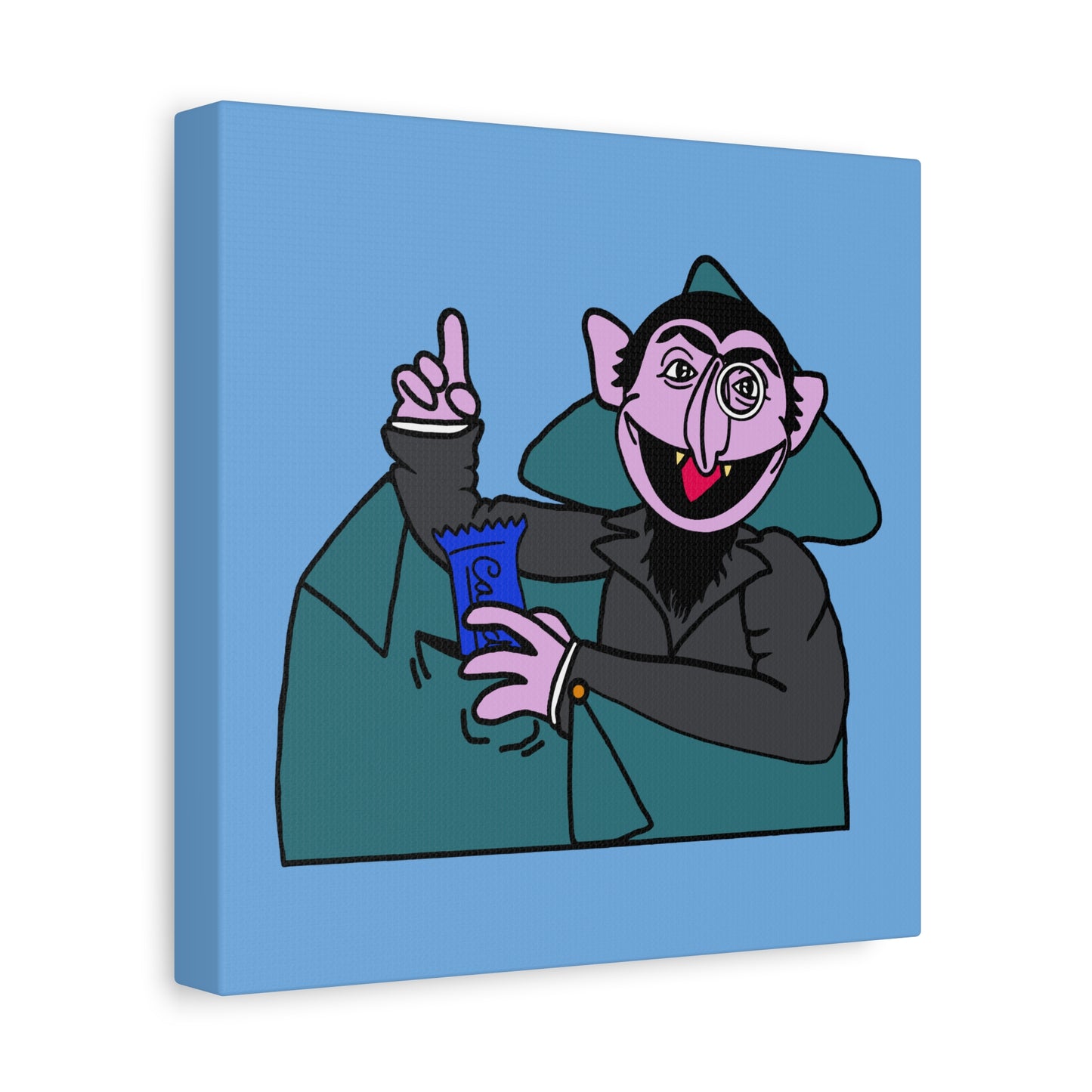 The Count Stealing Candy Canvas Print Light Blue - Sesame Street The Count Parody Art