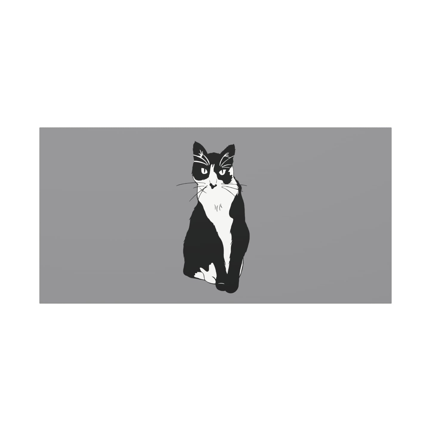 Cat Canvas on Grey (B&W Style Cat) - Cat Drawing Art