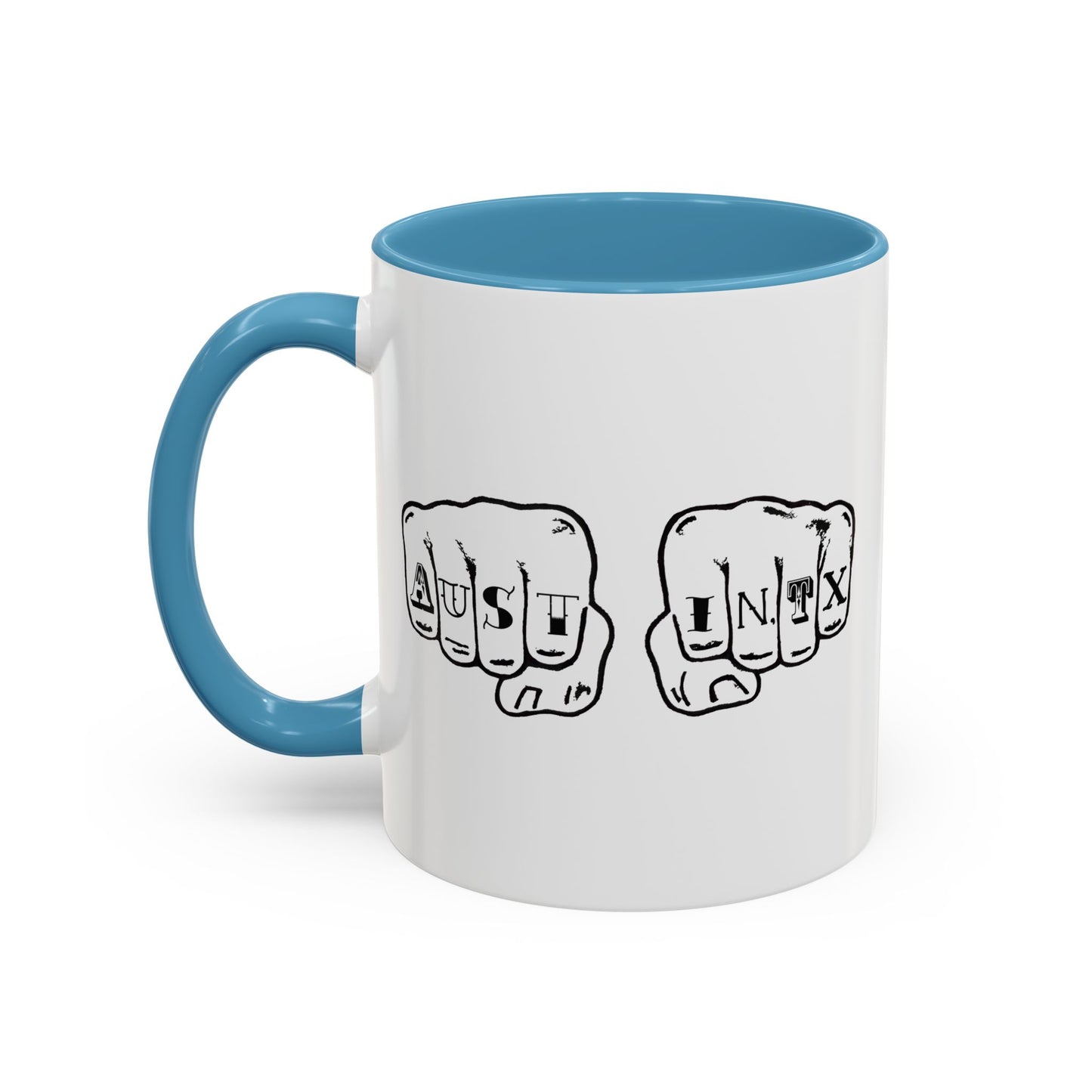 Austin Knuckle Tats Tattooed Fists Accent Mug