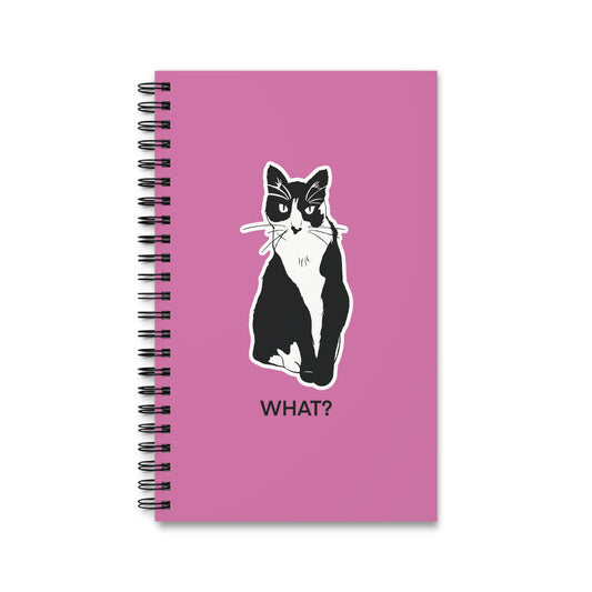 Cattitude Notebook in Light Pink (Sticker Style Cat with Black Writing) - Cat Spiral Notebook
