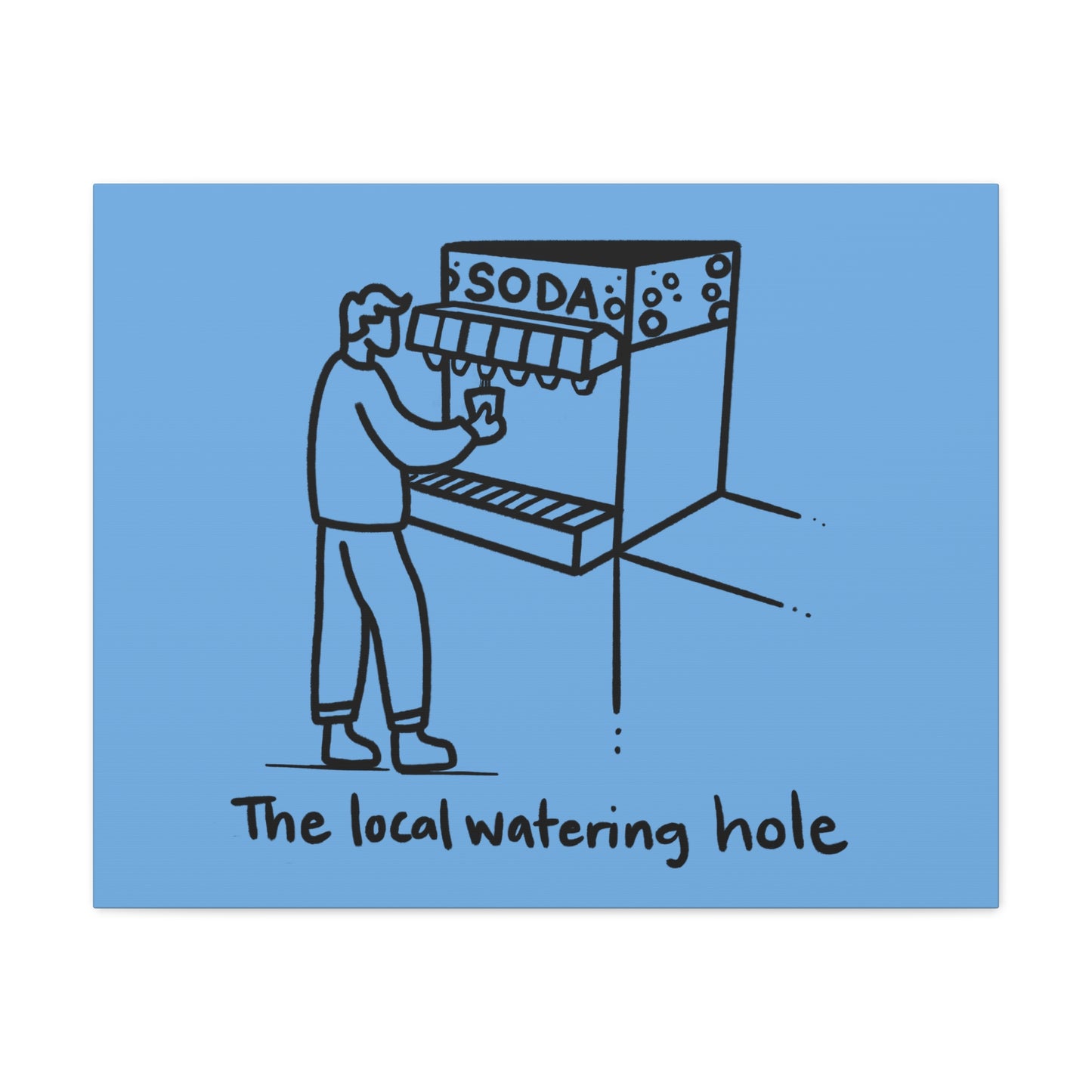 Local Watering Hole Canvas Print - White Ink on Black Background