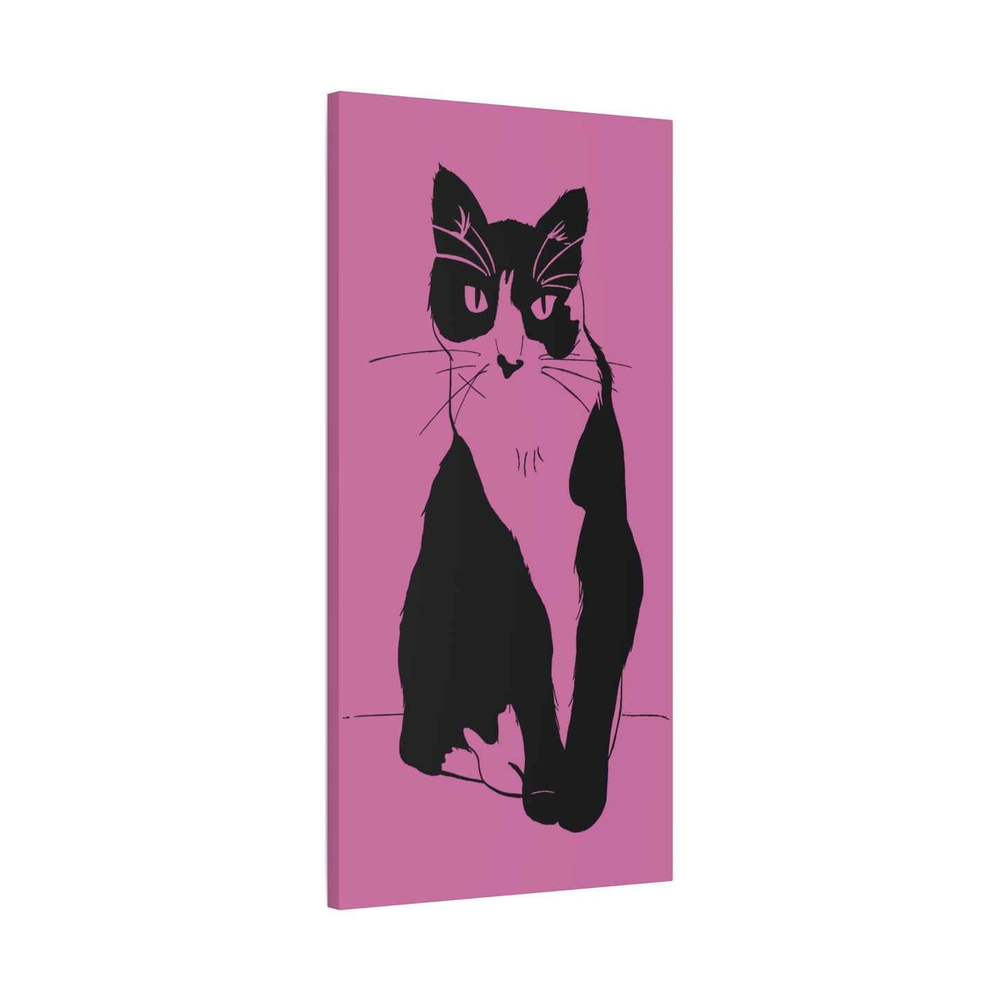 Cat Canvas Print on Pink (Transparent Style Cat) - Cat Drawing Art