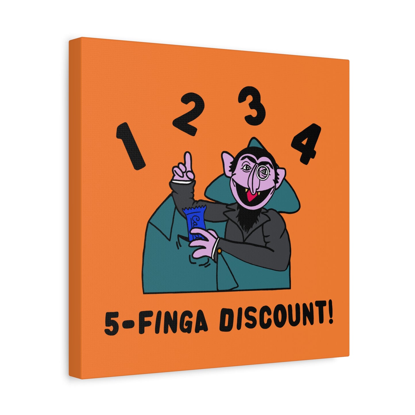 Five Finger Discount Canvas Print Light Orange - Sesame Street The Count Parody Art Print