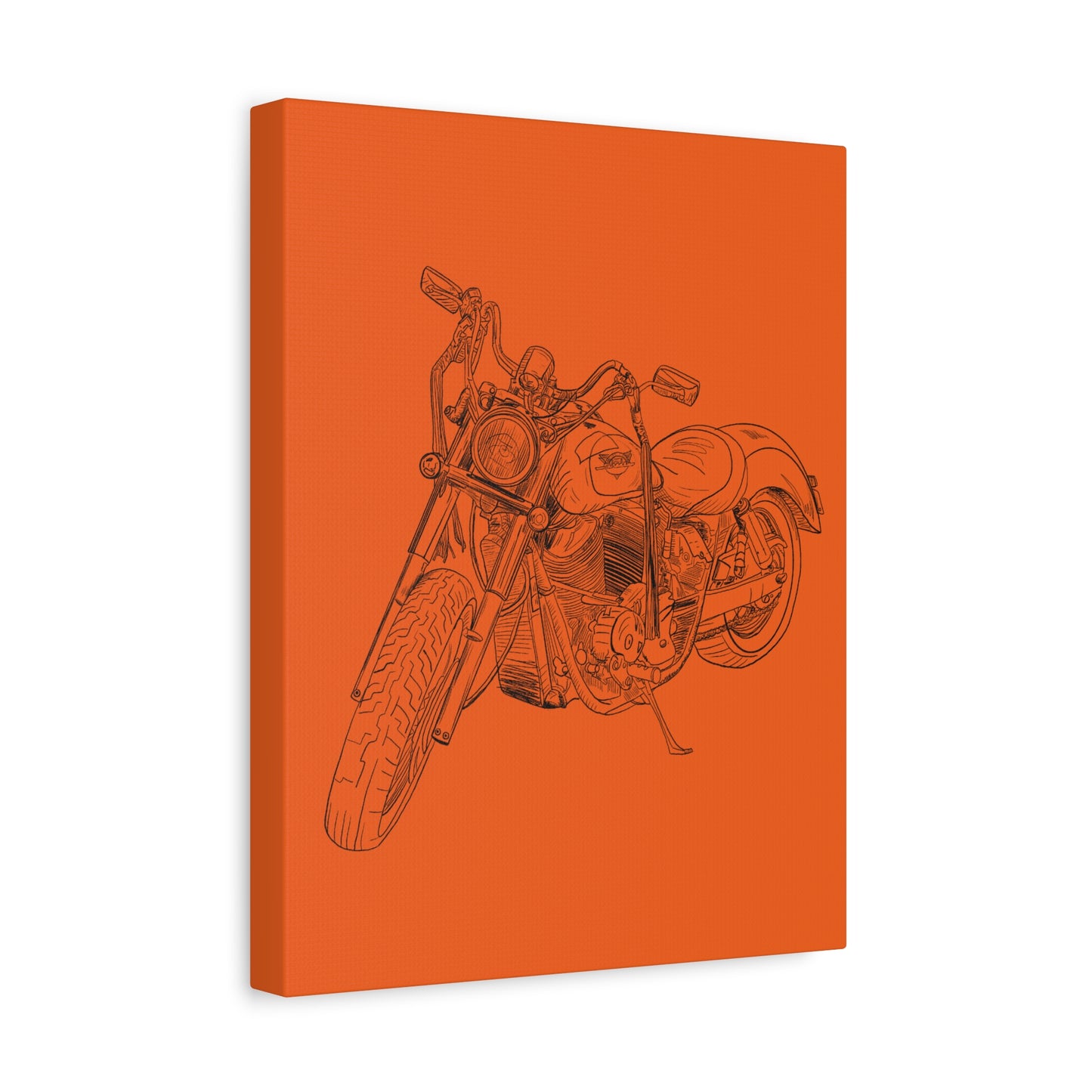 Ride Me Harley Motorcycle Sketch Canvas Print - Black Ink on Orange Background
