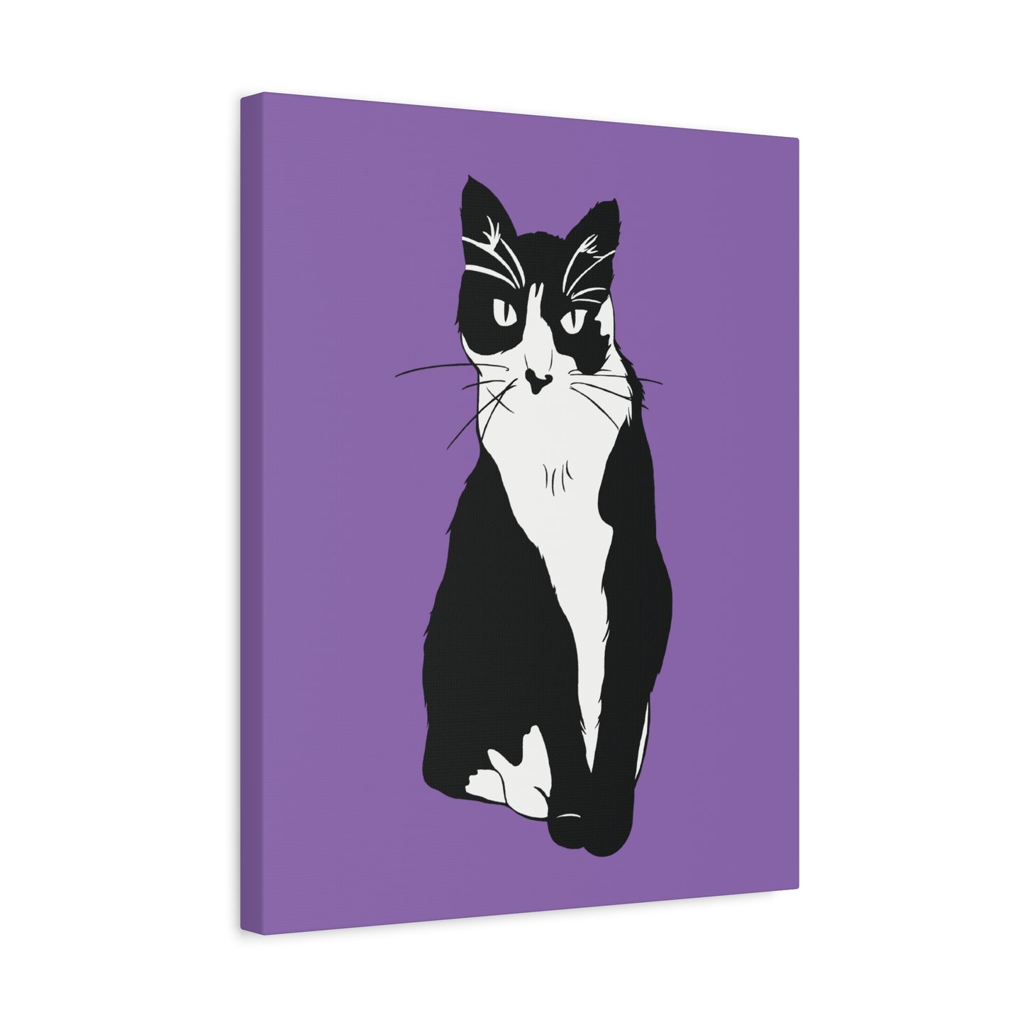 Cat Canvas on Light Purple (B&W Style Cat) - Cat Drawing Art