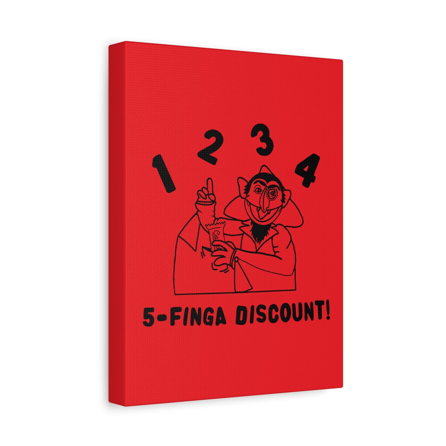Five Finger Discount Outline Canvas Print Red - Sesame Street The Count Parody Art Print