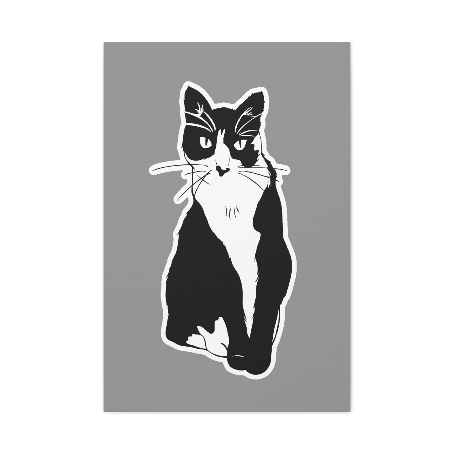 Cat Canvas Print on Grey (Sticker Style Cat) - Cat Drawing Wall Art