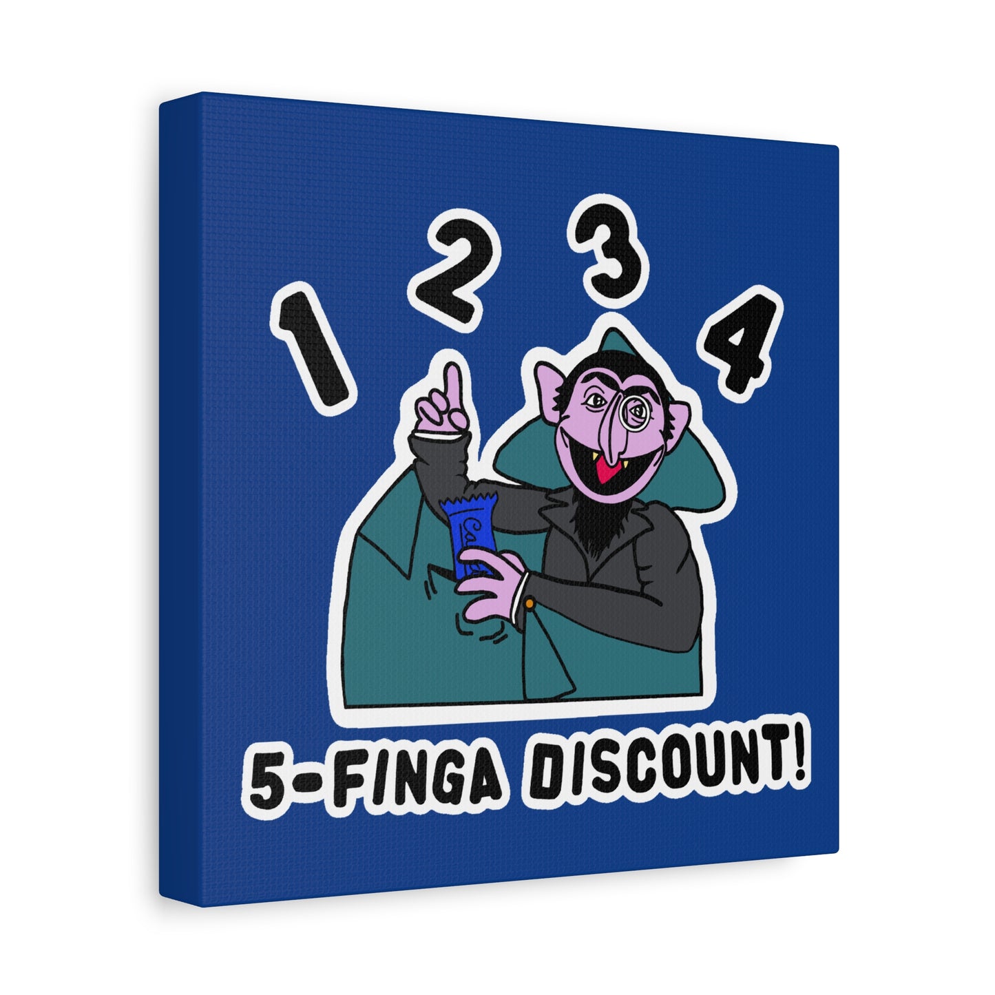 Five Finger Discount Canvas Print Dark Blue - Sesame Street The Count Parody Art Print