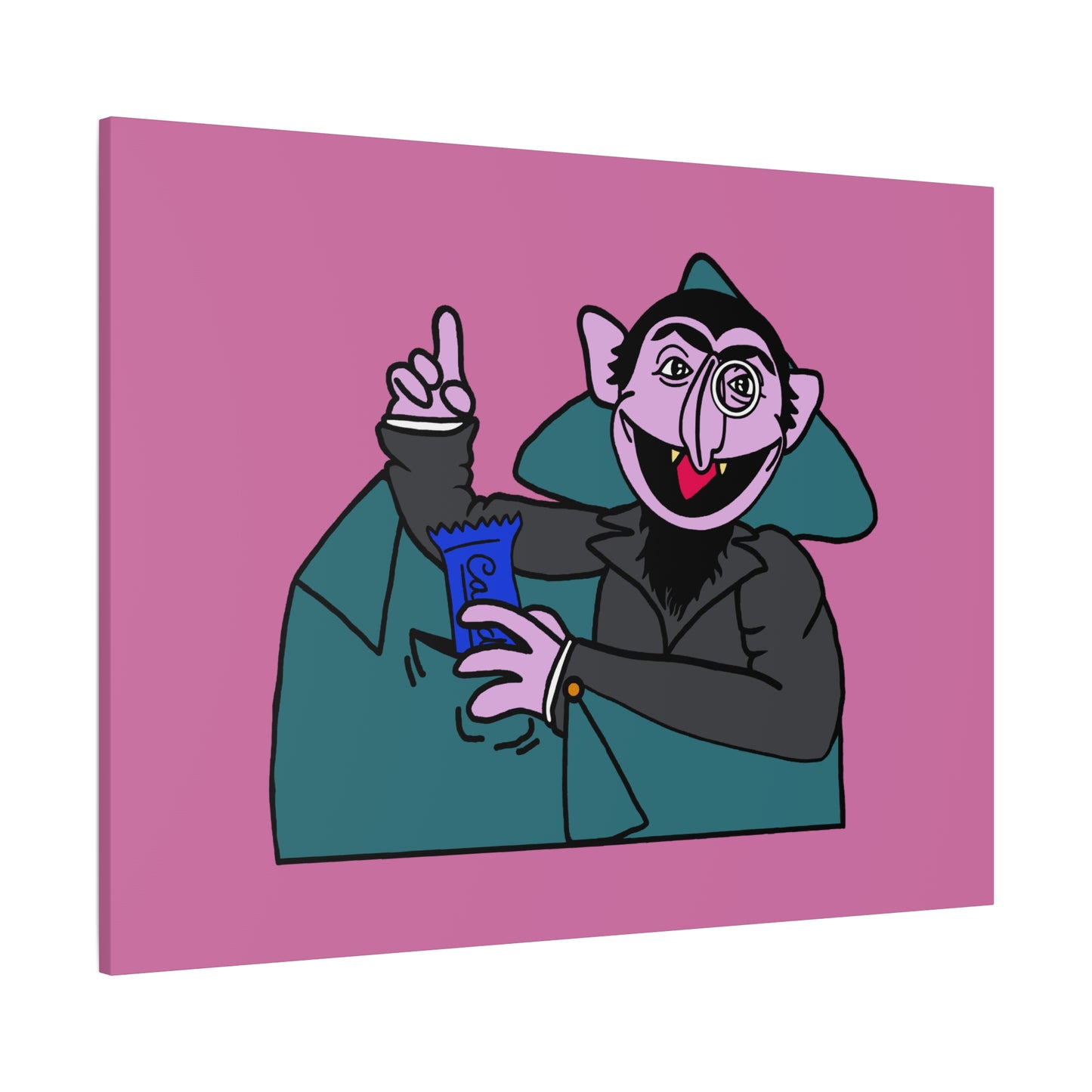 The Count Stealing Candy Canvas Print Light Pink - Sesame Street The Count Parody Art