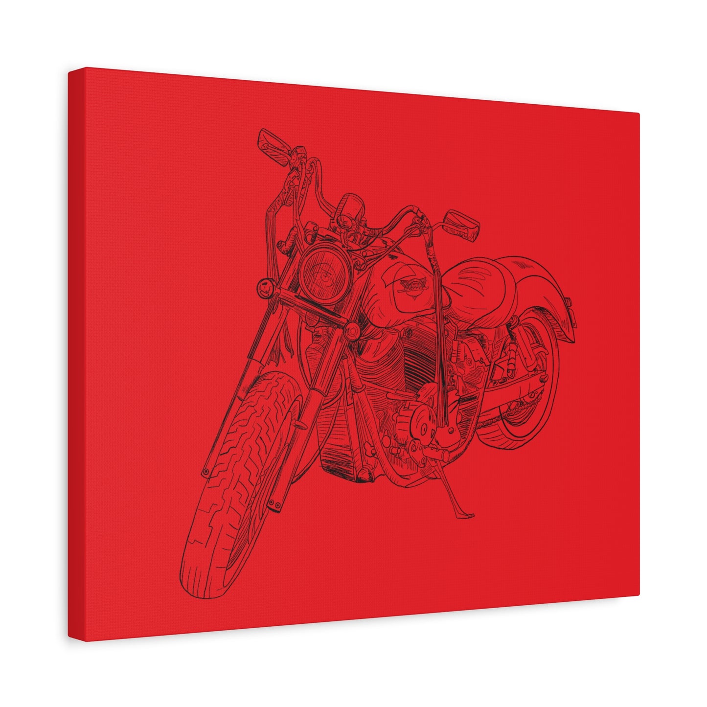 Ride Me Harley Motorcycle Sketch Canvas Print - Black Ink on Red Background