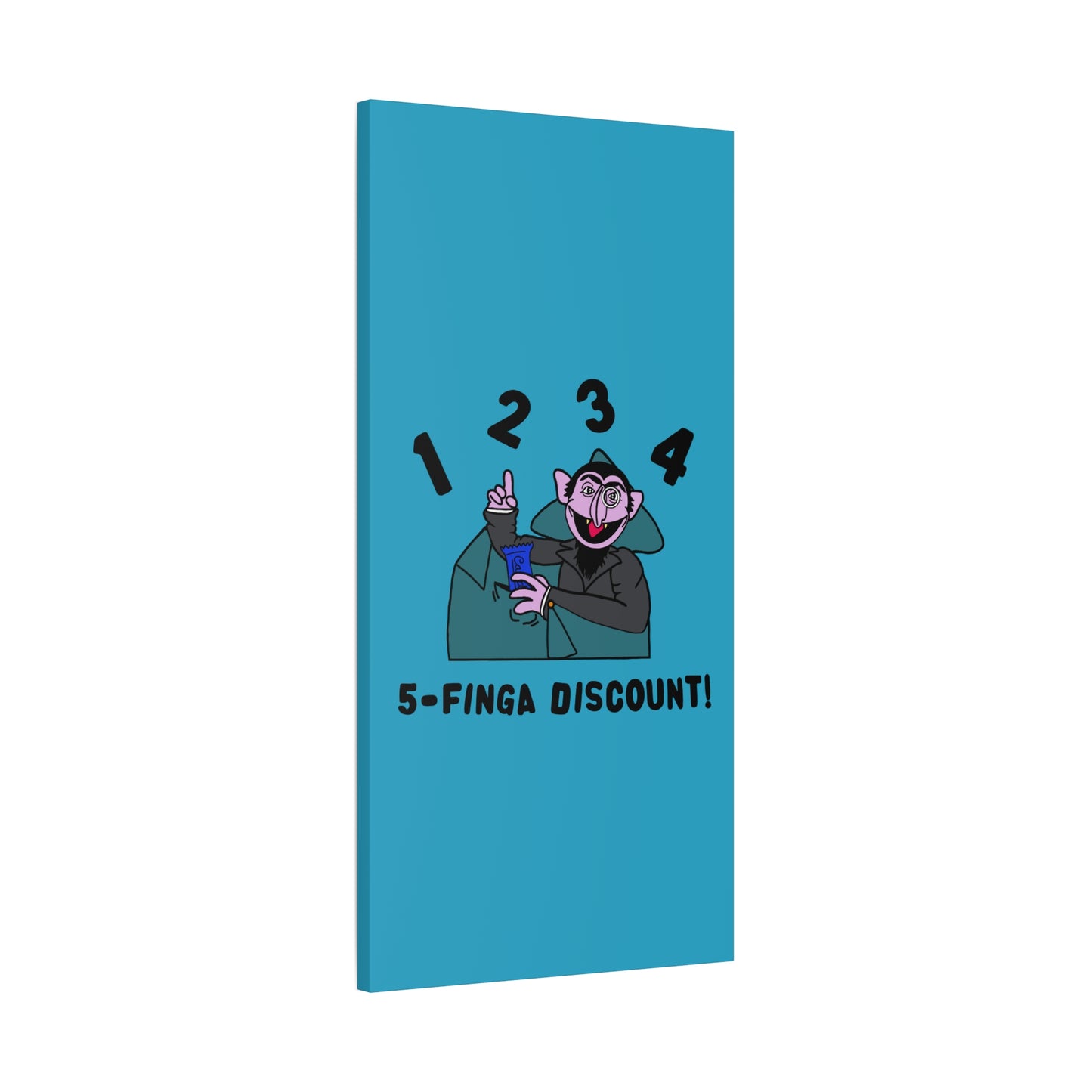 Five Finger Discount Canvas Print Turquoise - Sesame Street The Count Parody Art Print