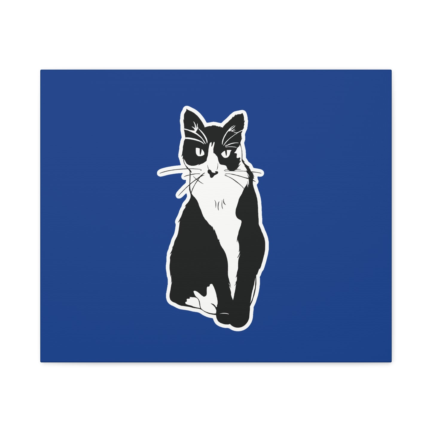 Cat Canvas Print on Dark Blue (Sticker Style Cat) - Cat Drawing Art