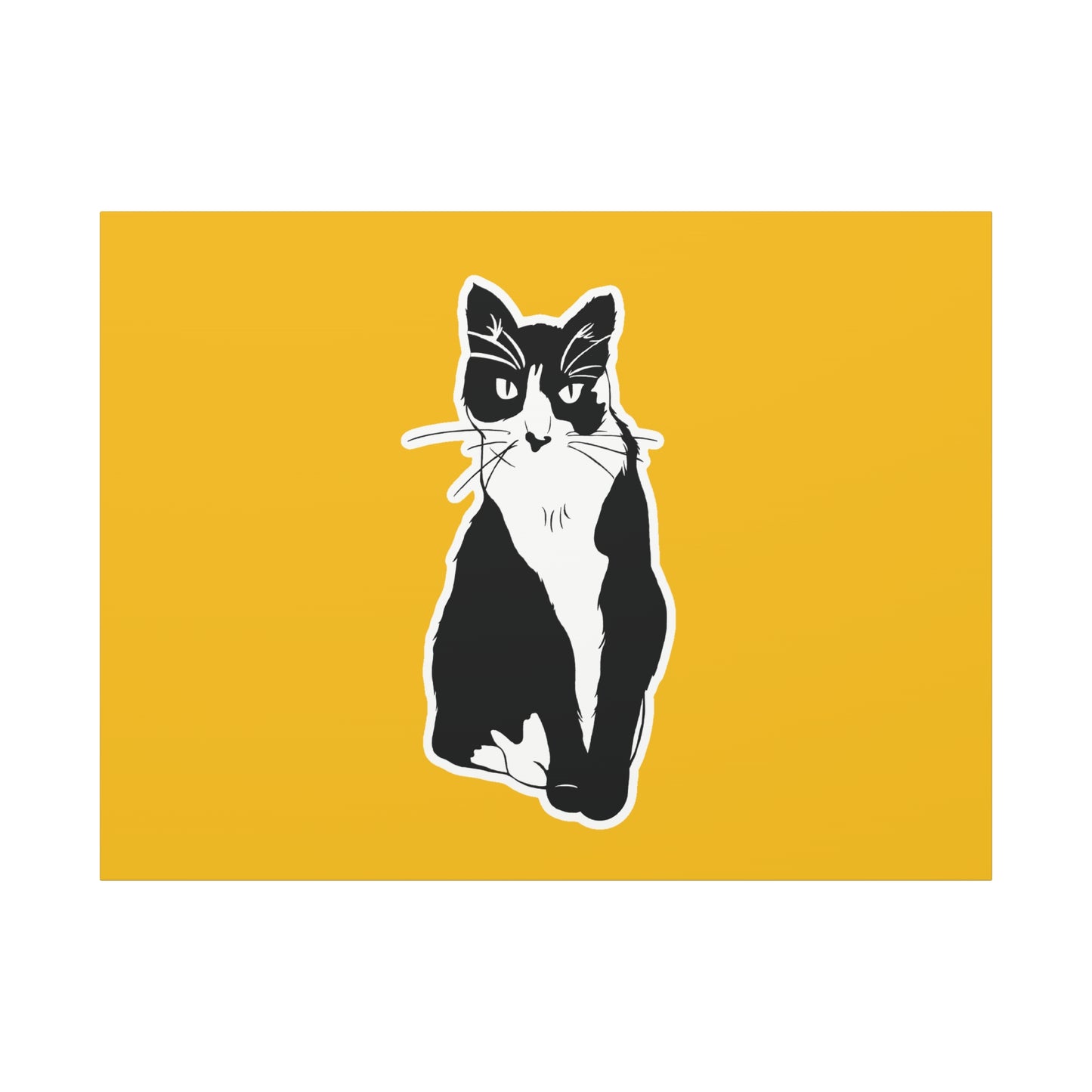 Cat Canvas Print on Yellow (Sticker Style Cat) - Cat Drawing Art