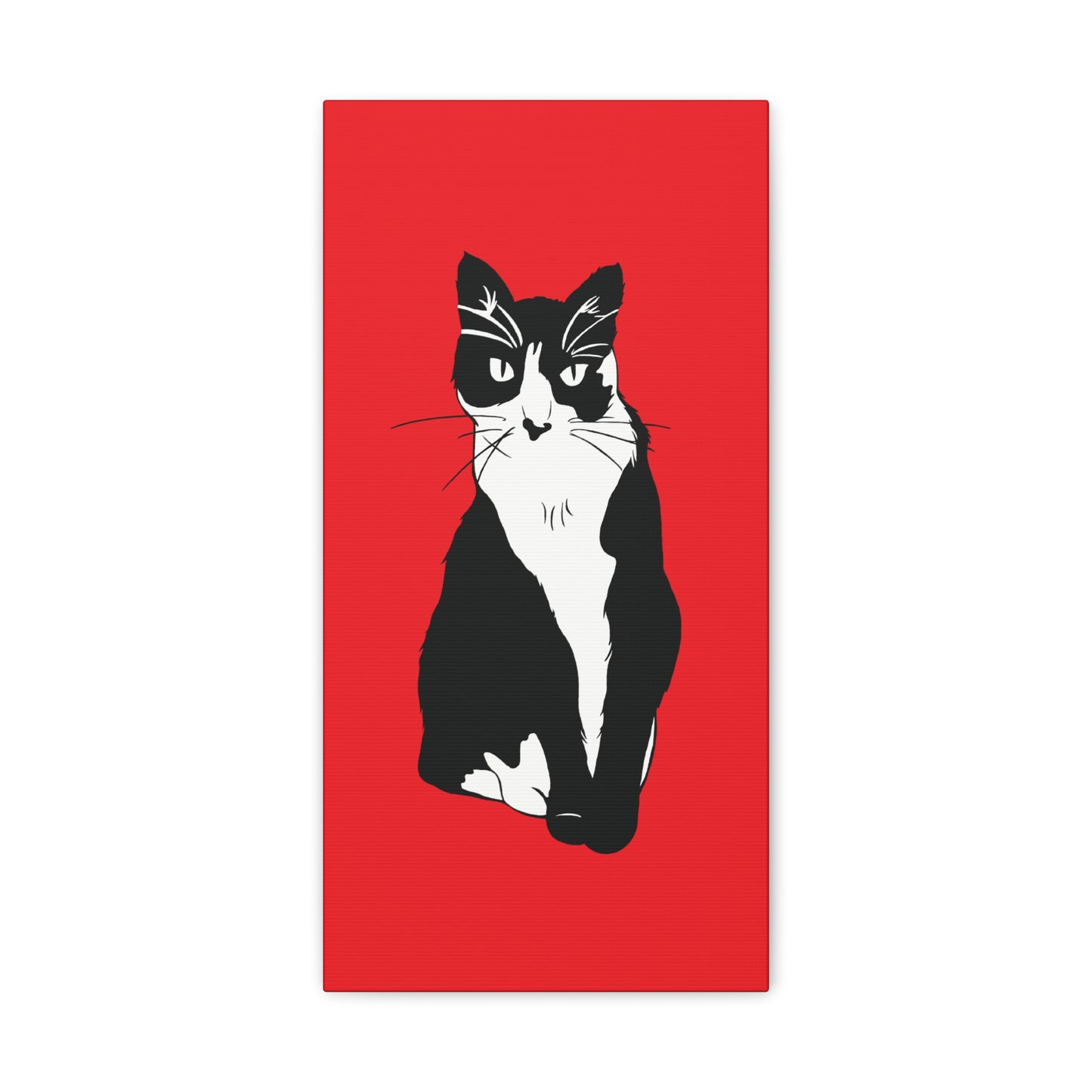 Cat Canvas on Red (B&W Style Cat) - Cat Drawing Art
