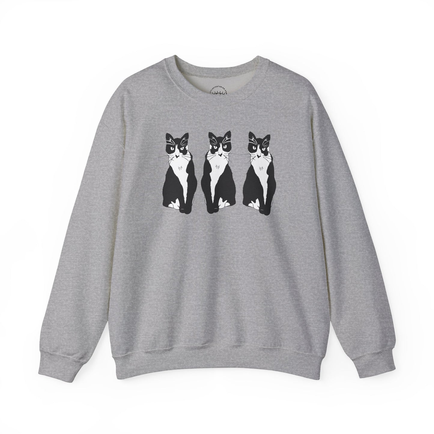Cat x3 Sweatshirt (B&W Style Cat) - Cat Drawing Sweatshirt