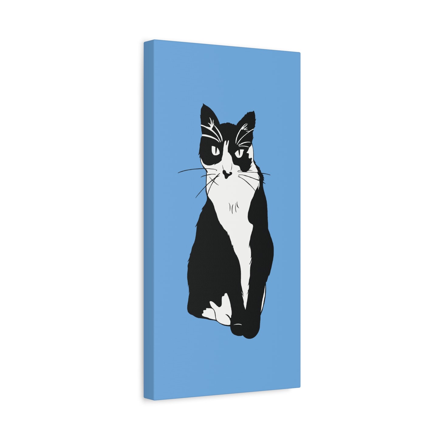 Cat Canvas on Light Blue (B&W Style Cat) - Cat Drawing Art