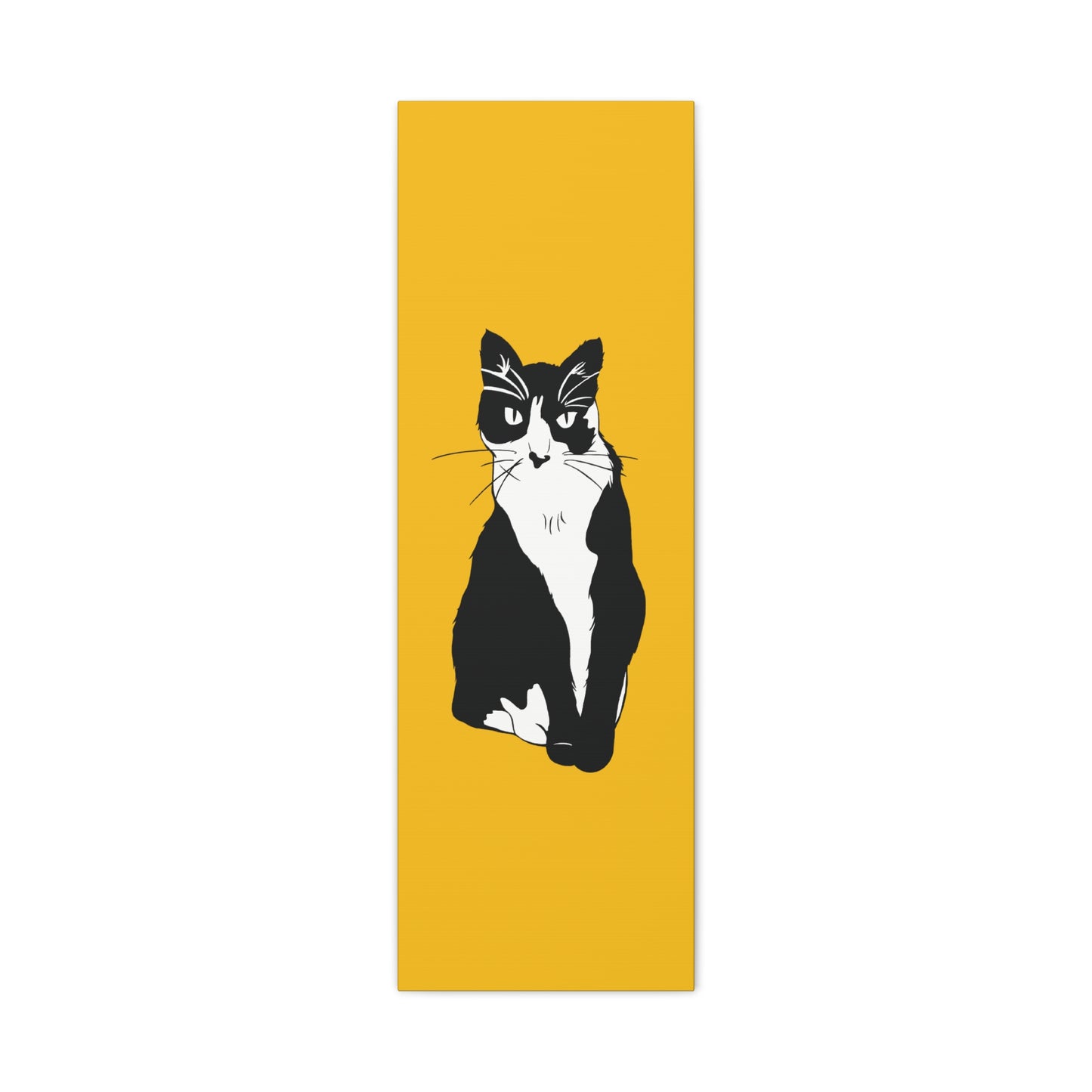 Cat Canvas on Yellow (B&W Style Cat) - Cat Drawing Art