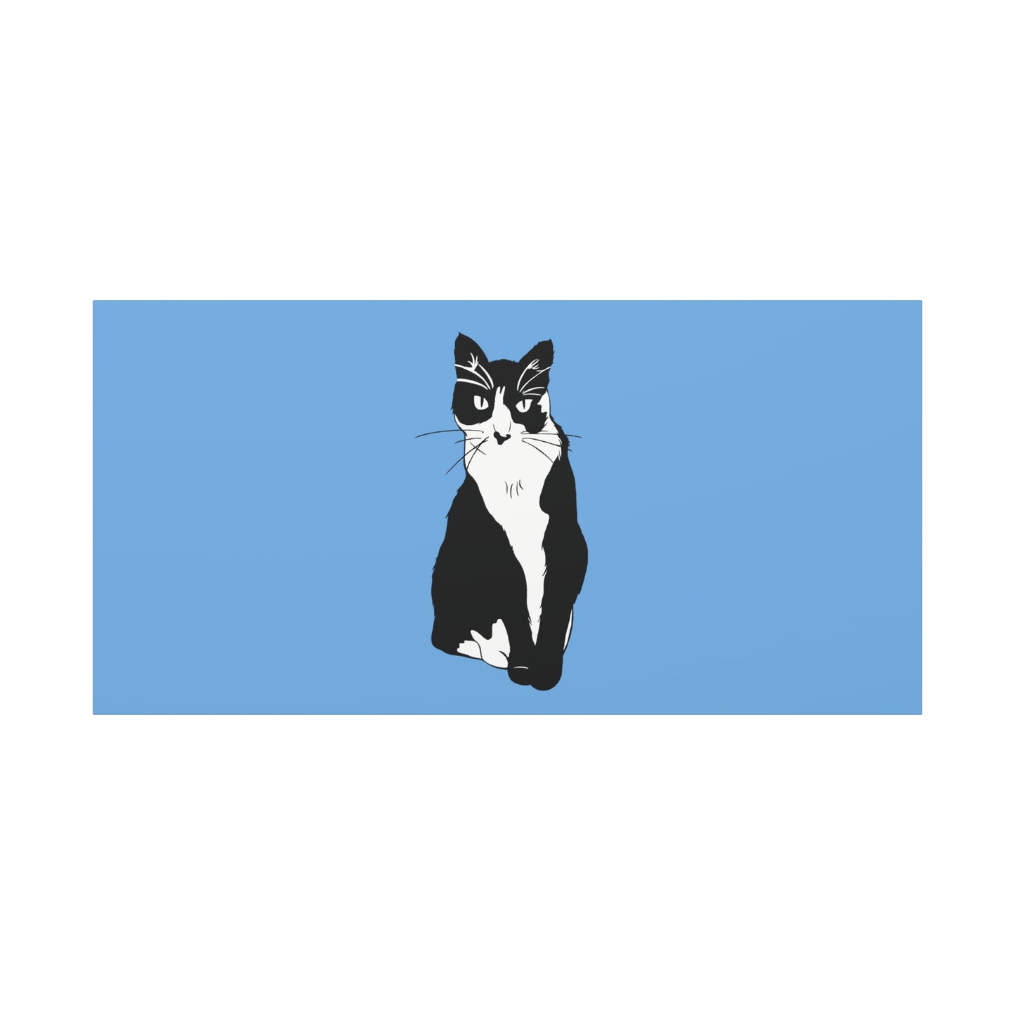 Cat Canvas on Light Blue (B&W Style Cat) - Cat Drawing Art