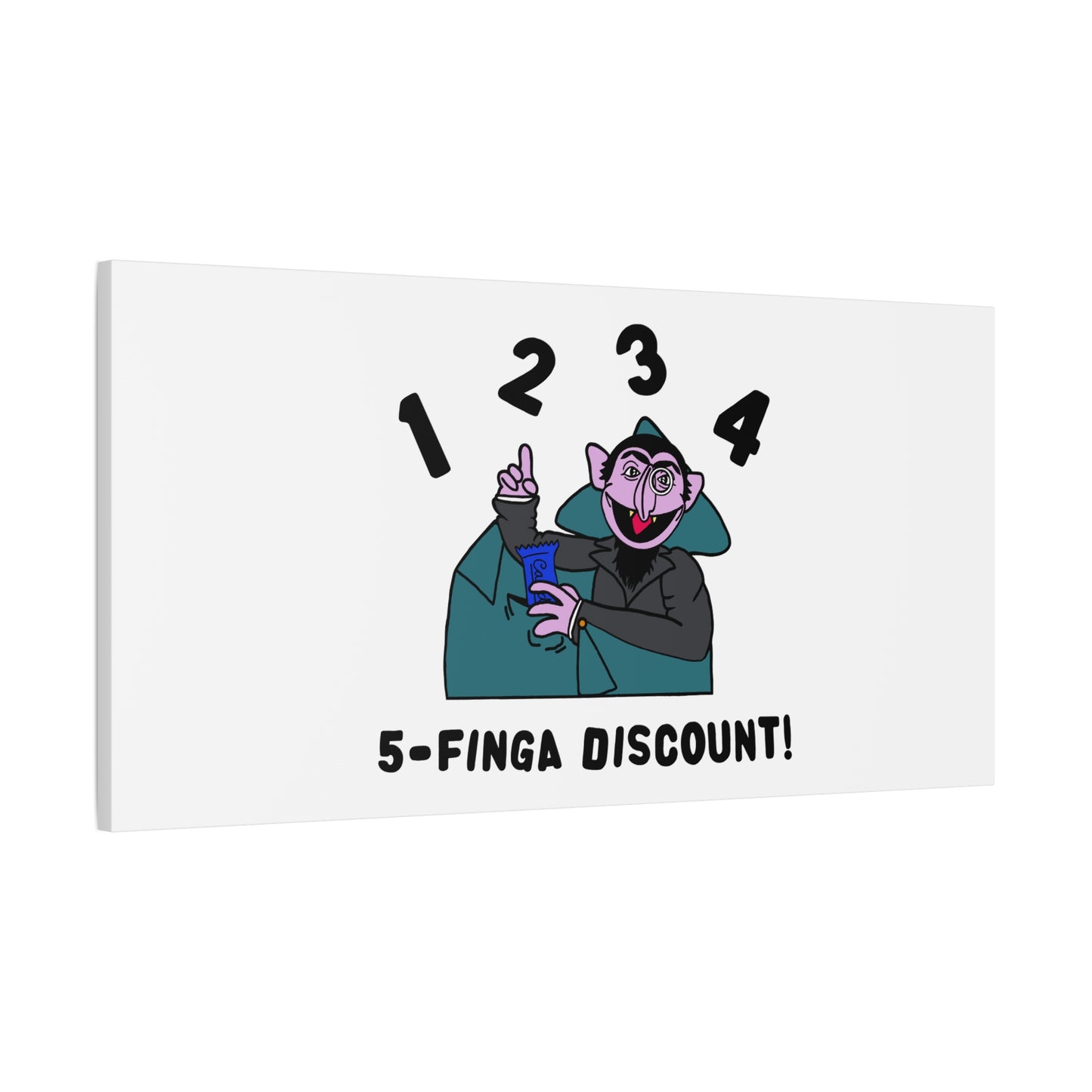 Five Finger Discount Canvas Print White - Sesame Street The Count Parody Art Print