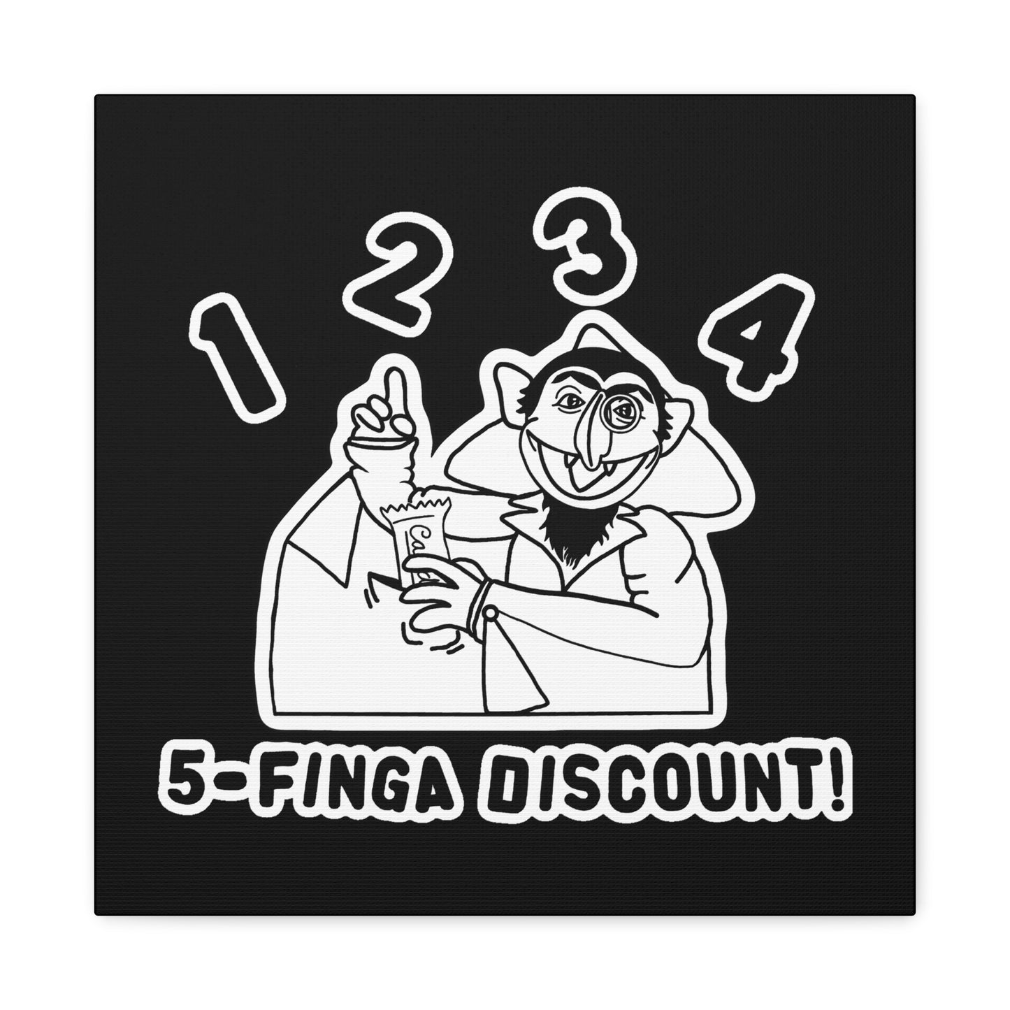 Five Finger Discount Outline Canvas Print Black - Sesame Street The Count Parody Art Print