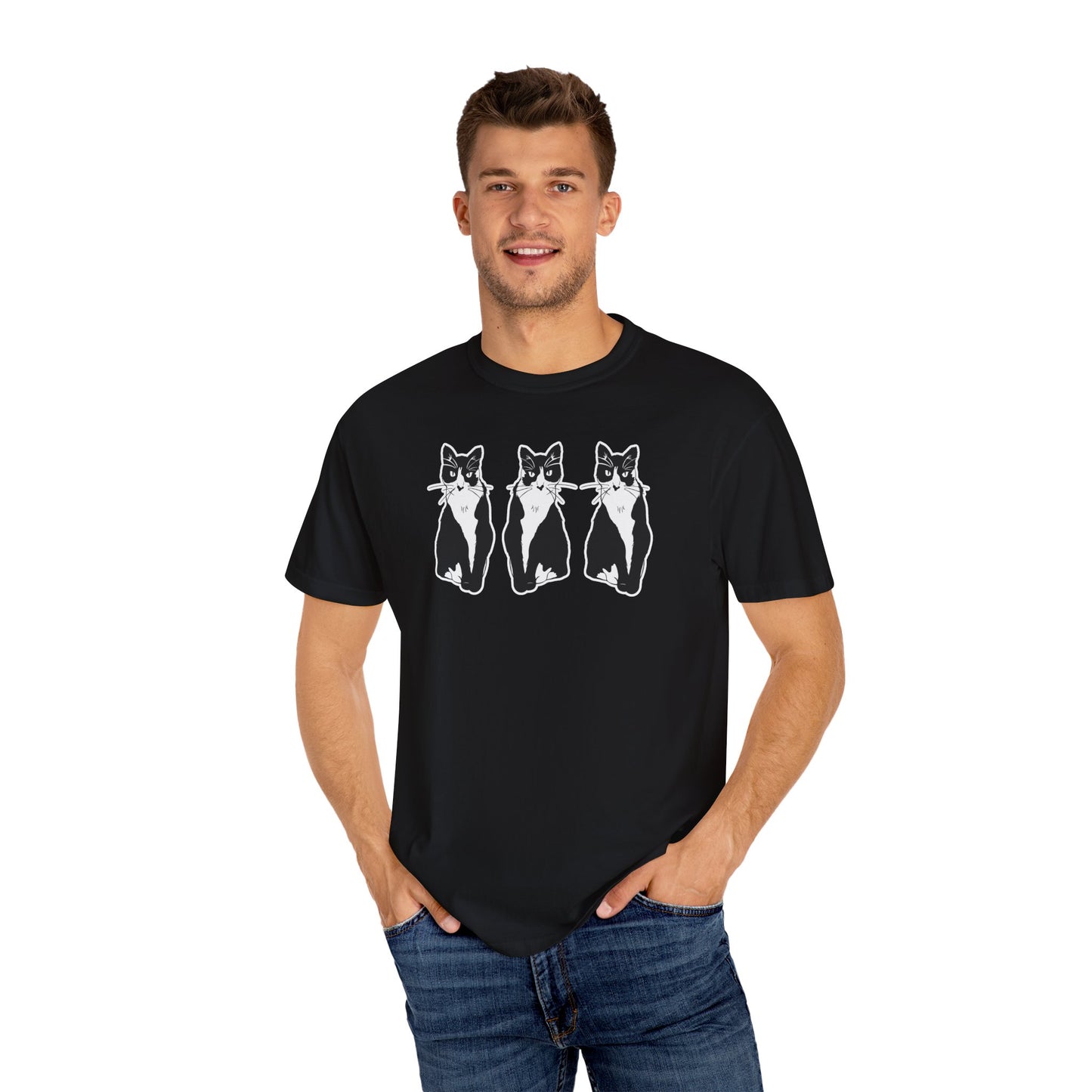 Cat x3 Tee (Sticker Style Cat) - Cat Drawing Shirt