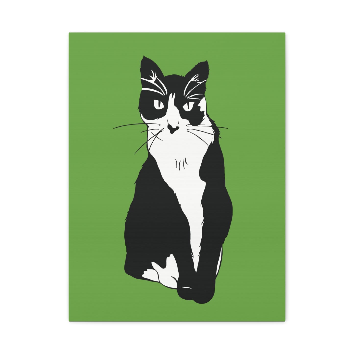 Cat Canvas on Green (B&W Style Cat) - Cat Drawing Art