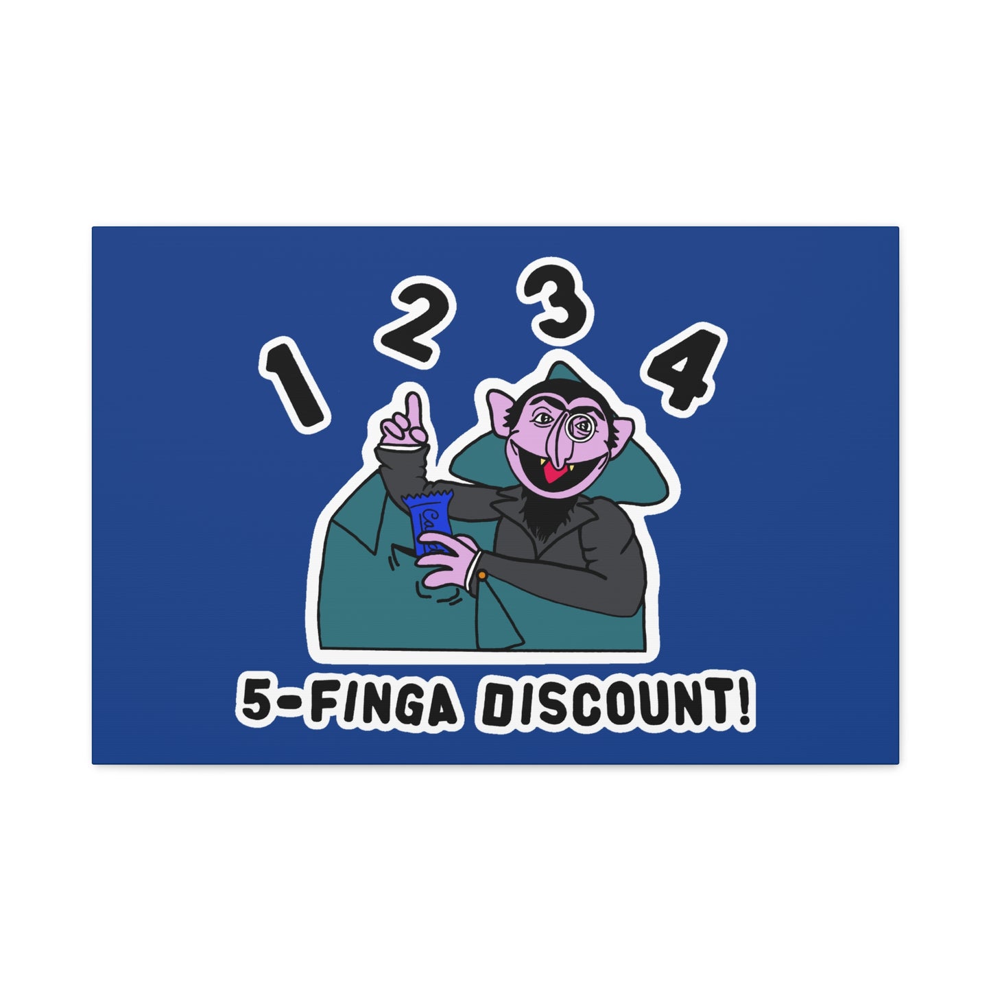 Five Finger Discount Canvas Print Dark Blue - Sesame Street The Count Parody Art Print