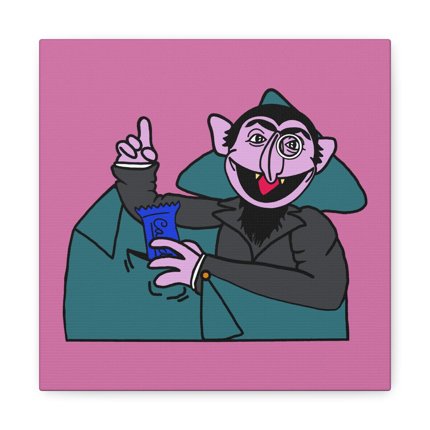The Count Stealing Candy Canvas Print Light Pink - Sesame Street The Count Parody Art