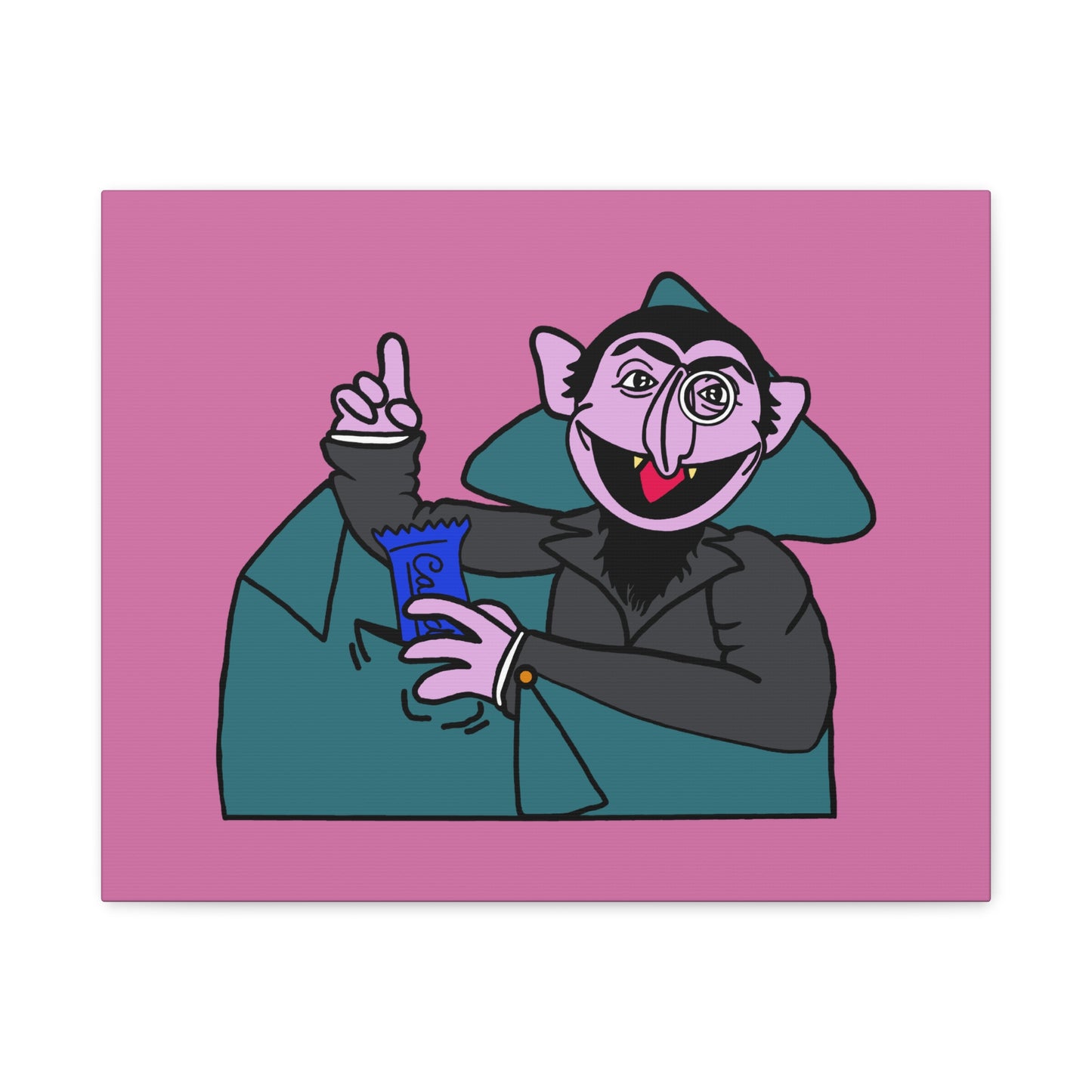The Count Stealing Candy Canvas Print Light Pink - Sesame Street The Count Parody Art