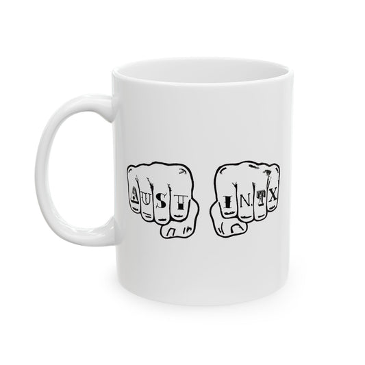 Austin Texas Knuckle Tats Tattooed Fists Mug