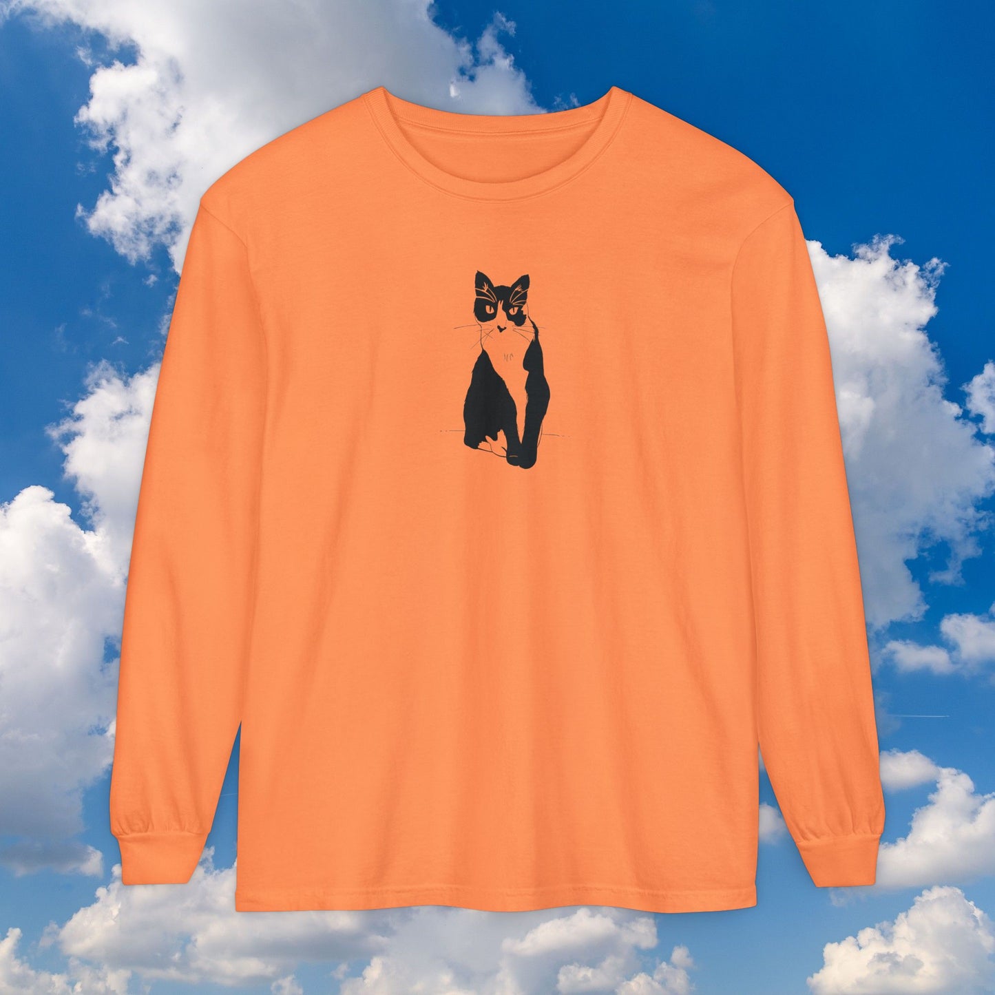 Cat Long Sleeve Tee (Transparent Style Cat) - Cat Drawing Shirt