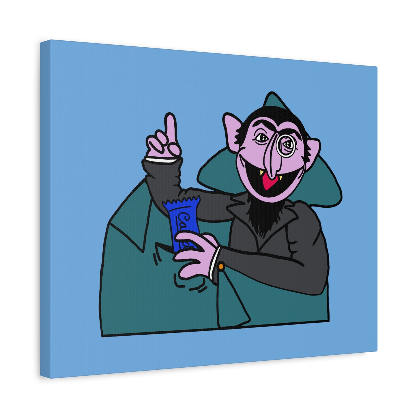 The Count Stealing Candy Canvas Print Light Blue - Sesame Street The Count Parody Art