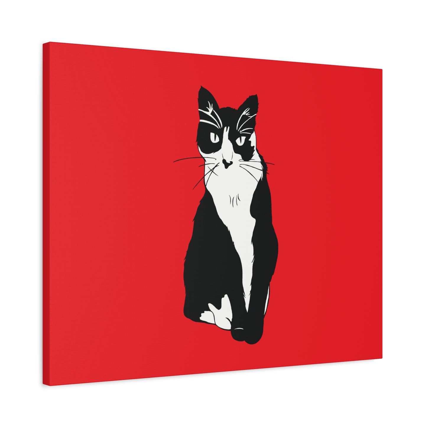 Cat Canvas on Red (B&W Style Cat) - Cat Drawing Art