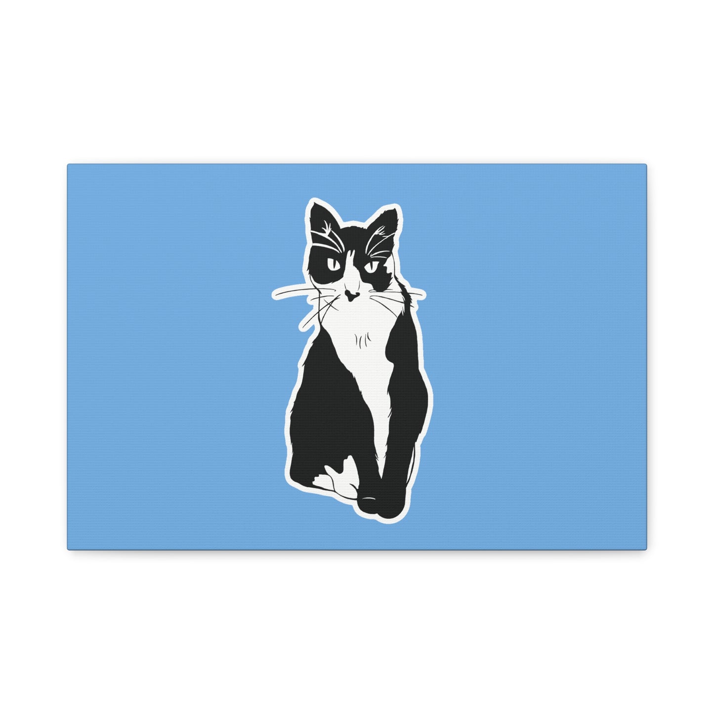 Cat Canvas on Light Blue (Sticker Style Cat) - Cat Drawing Art
