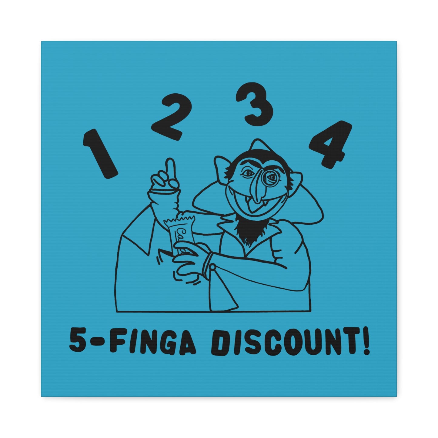 Five Finger Discount Outline Canvas Print Turquoise - Sesame Street The Count Parody Art Print
