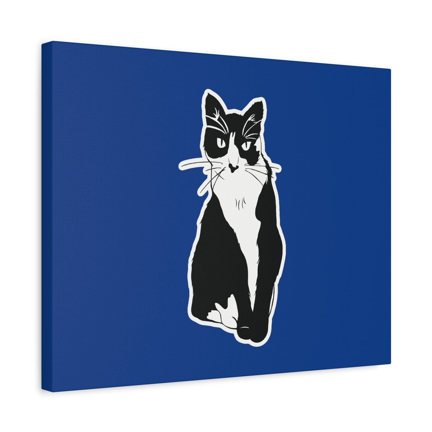 Cat Canvas Print on Dark Blue (Sticker Style Cat) - Cat Drawing Art