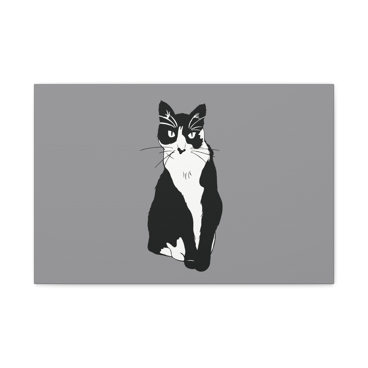 Cat Canvas on Grey (B&W Style Cat) - Cat Drawing Art