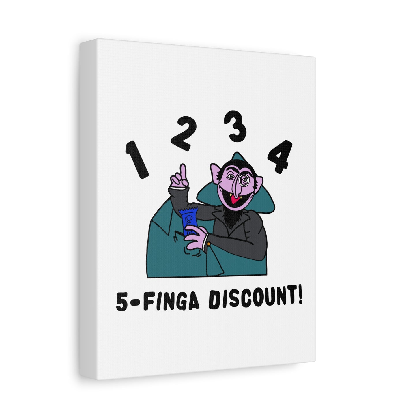 Five Finger Discount Canvas Print White - Sesame Street The Count Parody Art Print