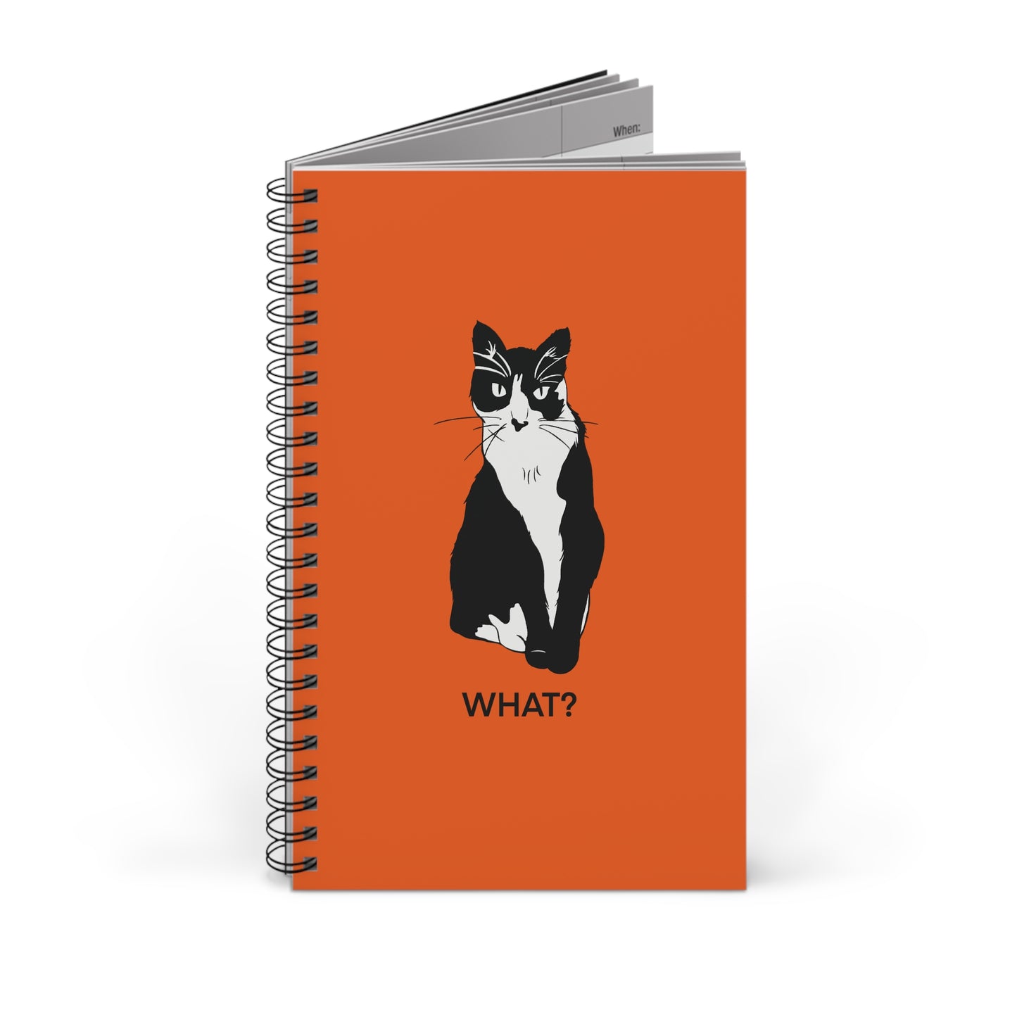 Cattitude Notebook in Orange (B&W Style Cat) - Cat Spiral Notebook